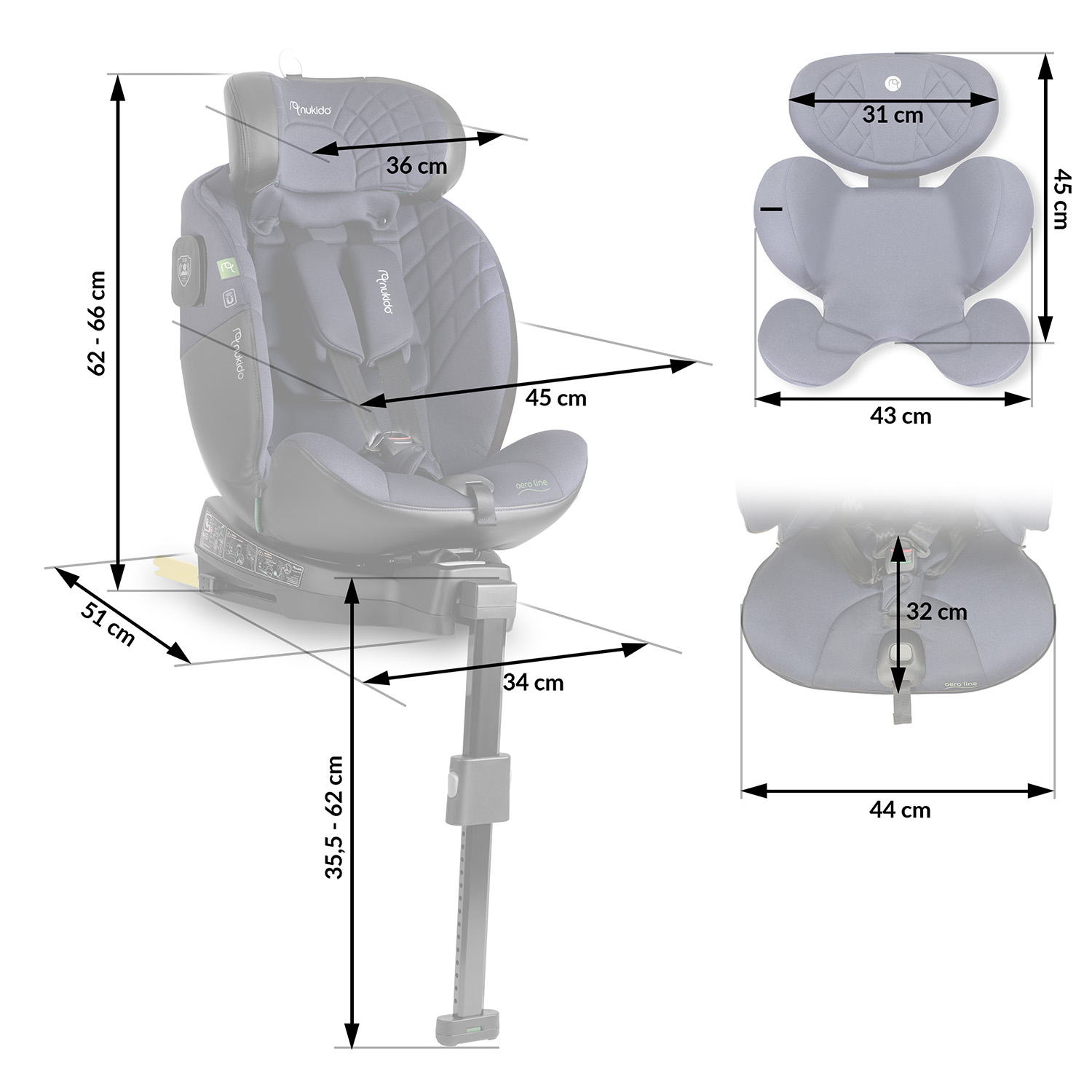 Nukido Aero Line turvatool must/tumesinine 0-36 kg ISOFIX - Image 4