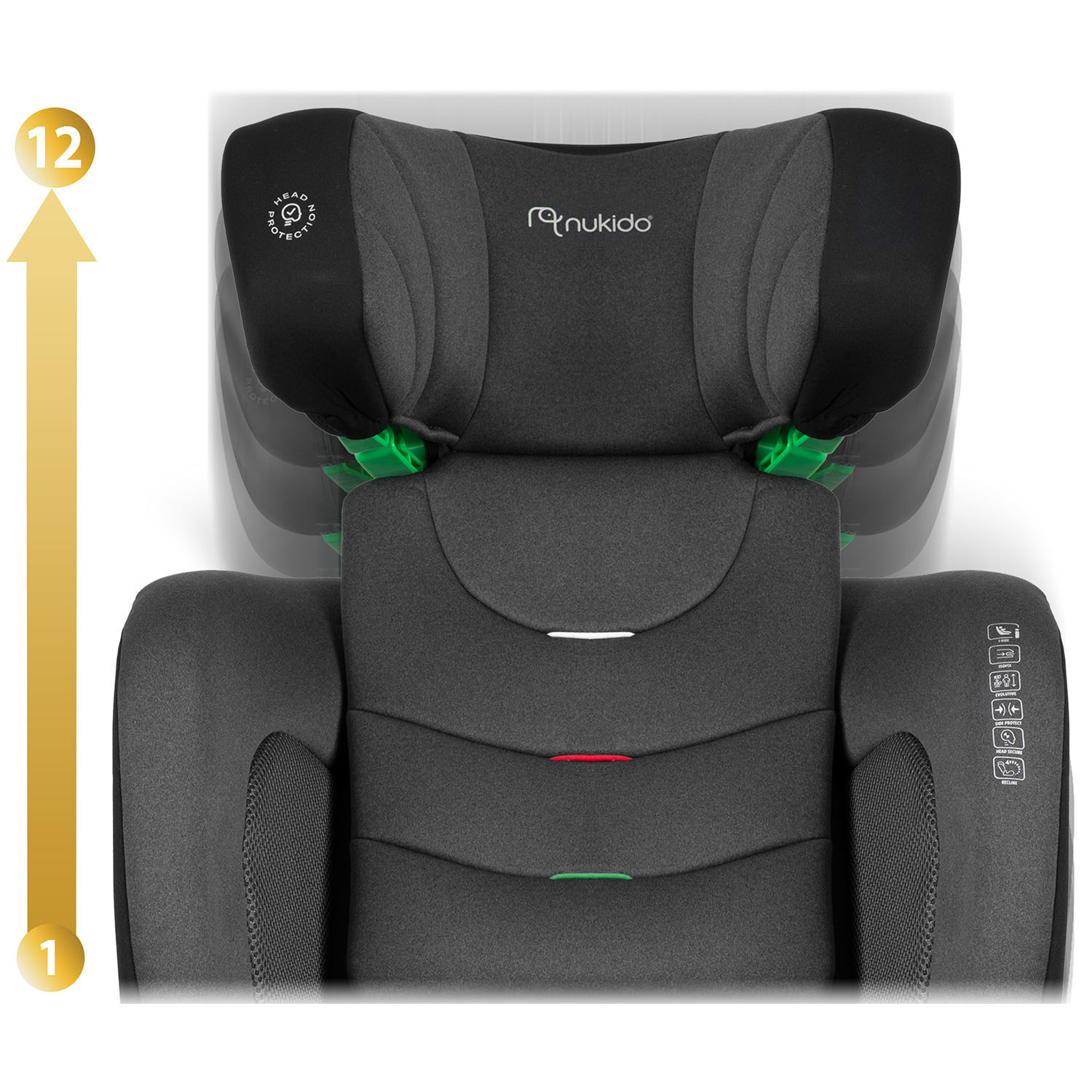 Nukido Louis pehme turvatool must/hall 15-36 kg ISOFIX - Image 10