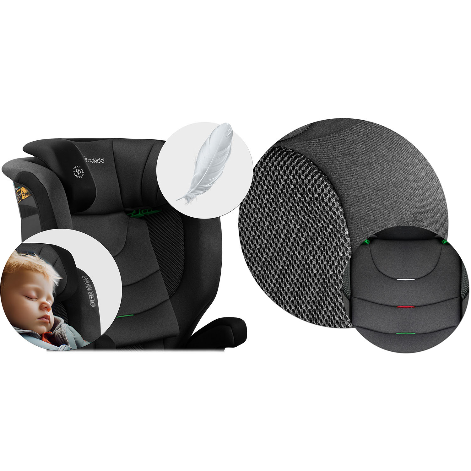 Nukido Louis pehme turvatool must/hall 15-36 kg ISOFIX - Image 12
