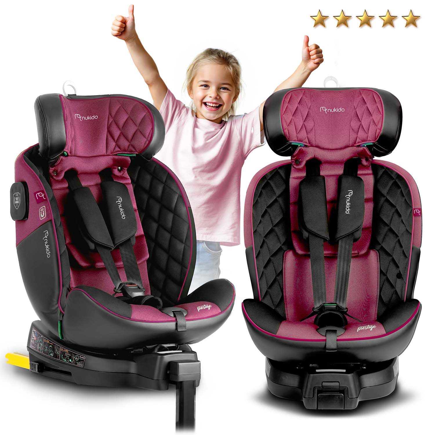Nukido Prestige Line must ja roosa turvatool 0-36 kg ISOFIX-iga - Image 14