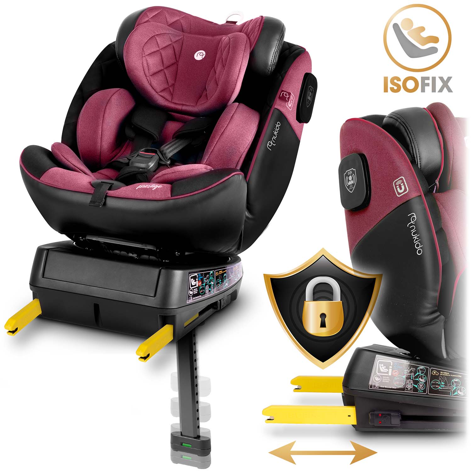 Nukido Prestige Line must ja roosa turvatool 0-36 kg ISOFIX-iga - Image 5