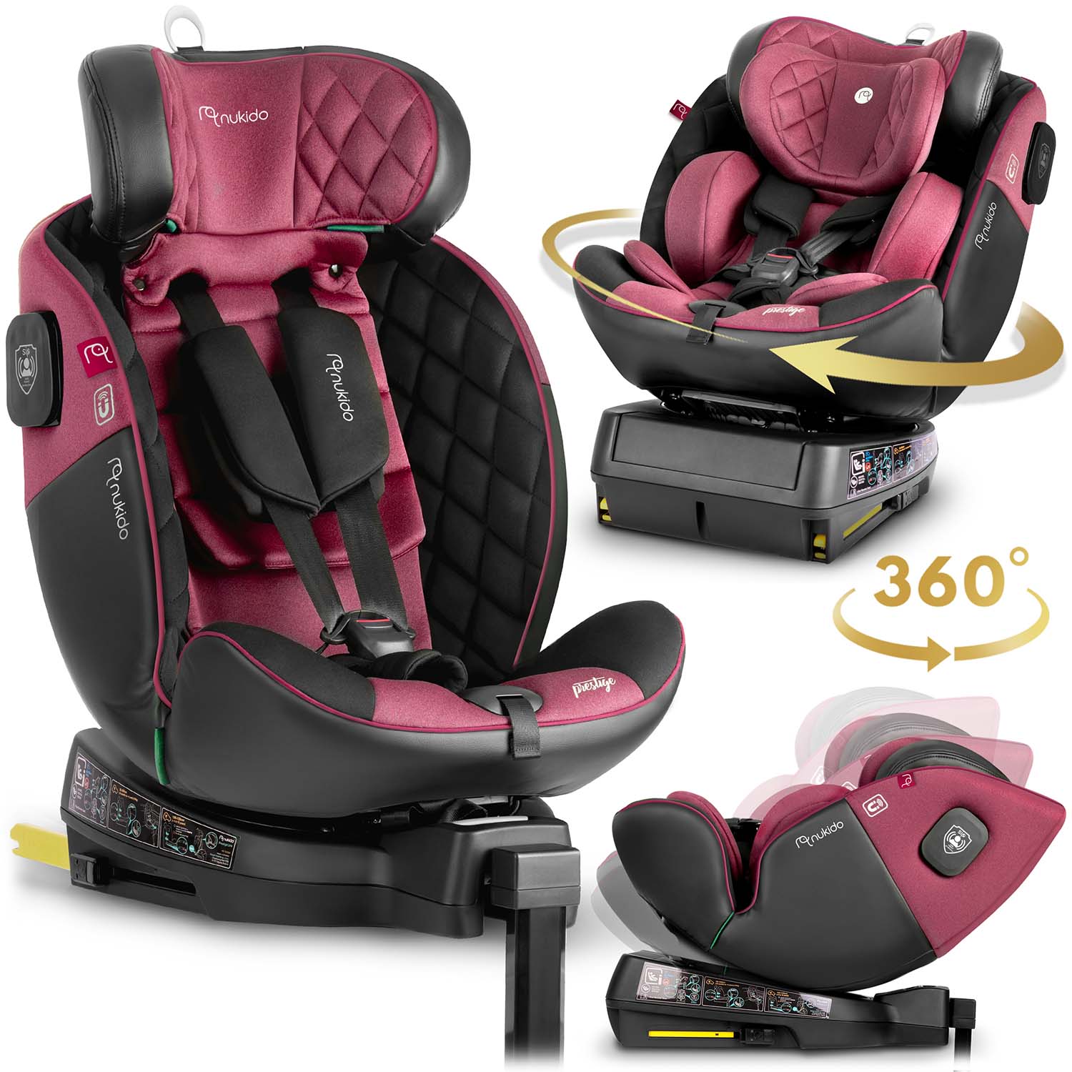 Nukido Prestige Line must ja roosa turvatool 0-36 kg ISOFIX-iga - Image 16