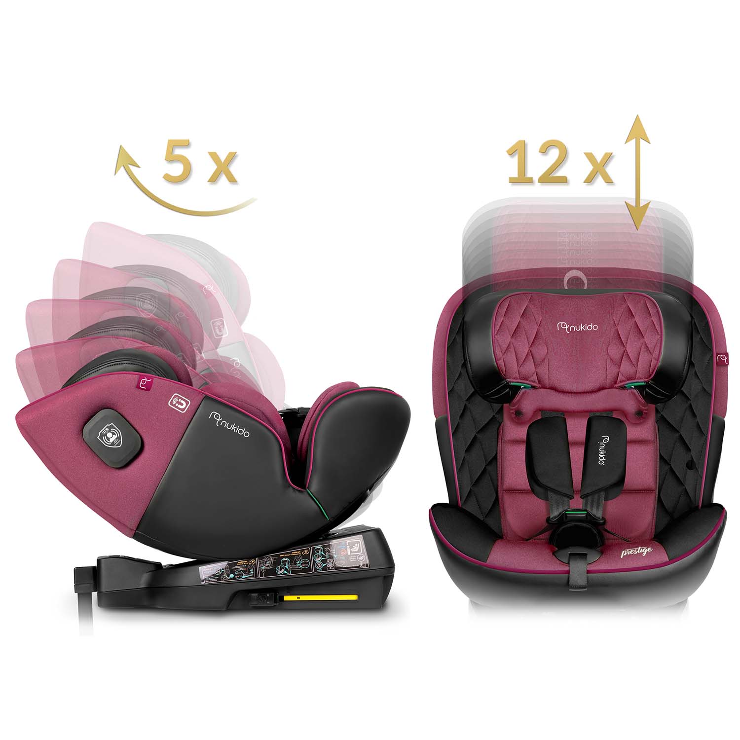 Nukido Prestige Line must ja roosa turvatool 0-36 kg ISOFIX-iga - Image 8
