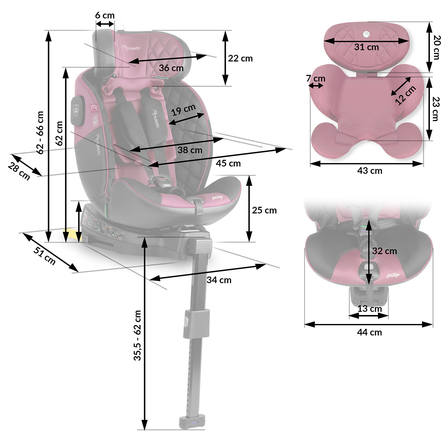 Nukido Prestige Line must ja roosa turvatool 0-36 kg ISOFIX-iga - Image 4