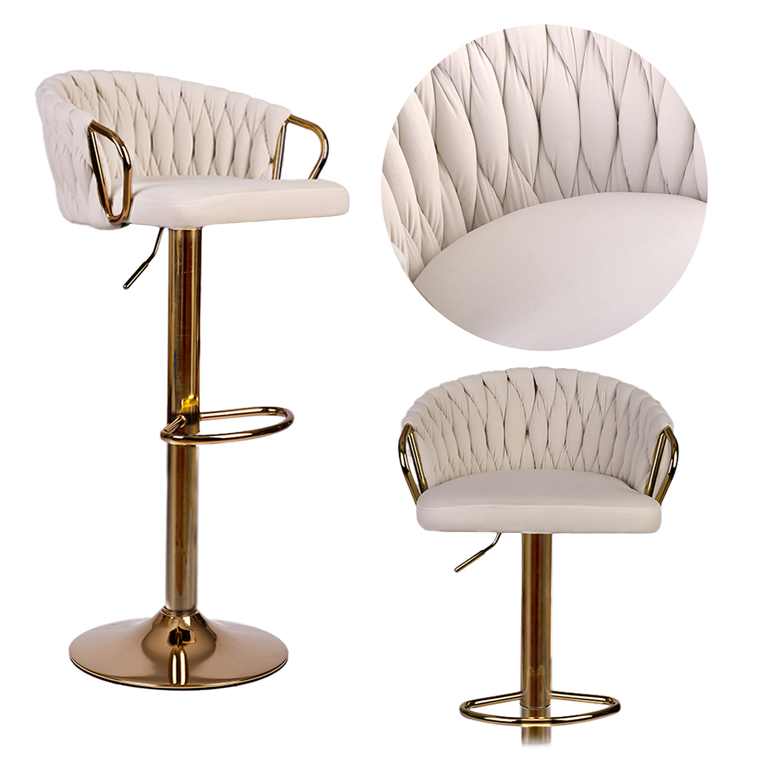 Elissiani baaritool seljatoega Beež diivanitool kuldse jalaga