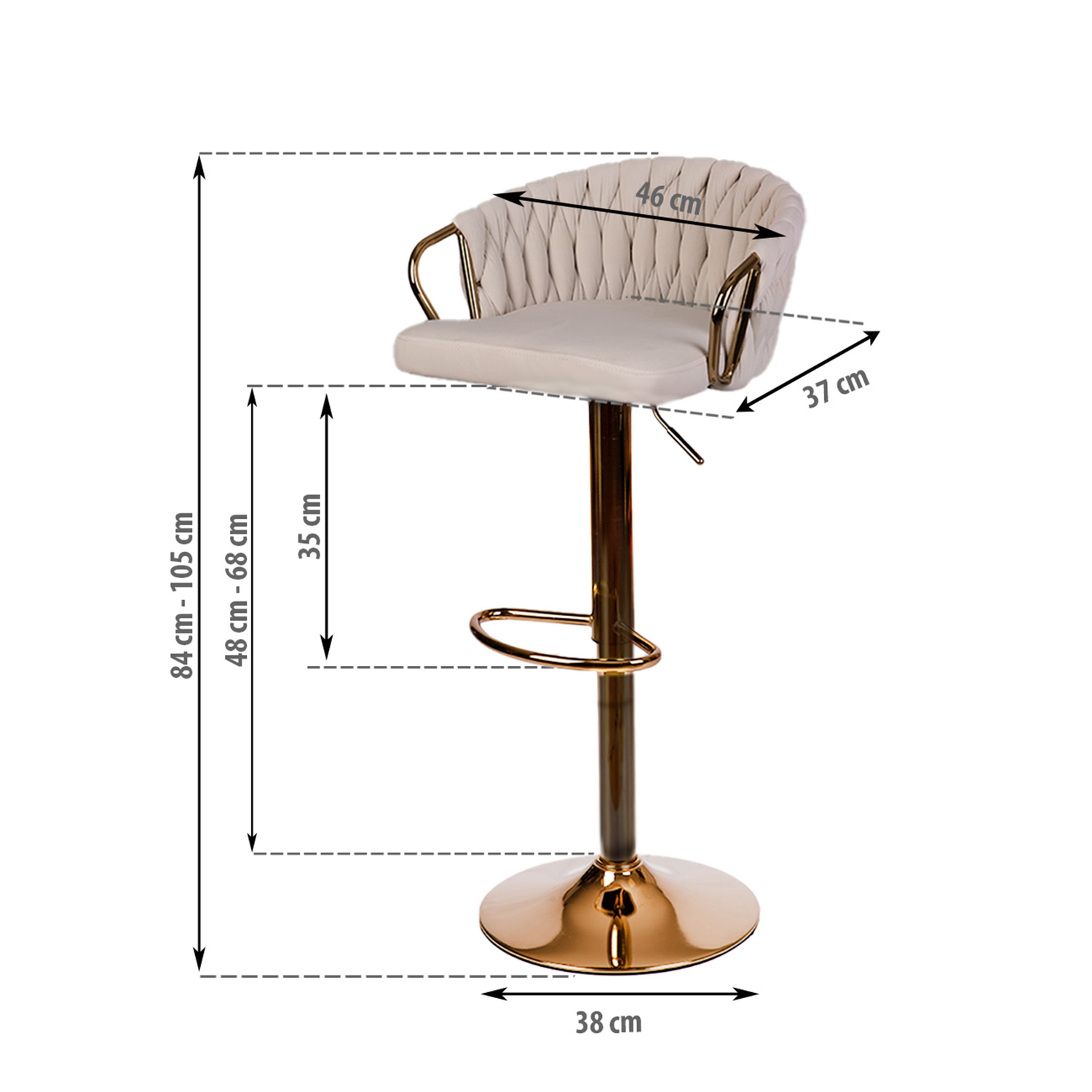Elissiani baaritool seljatoega Beež diivanitool kuldse jalaga - Image 4