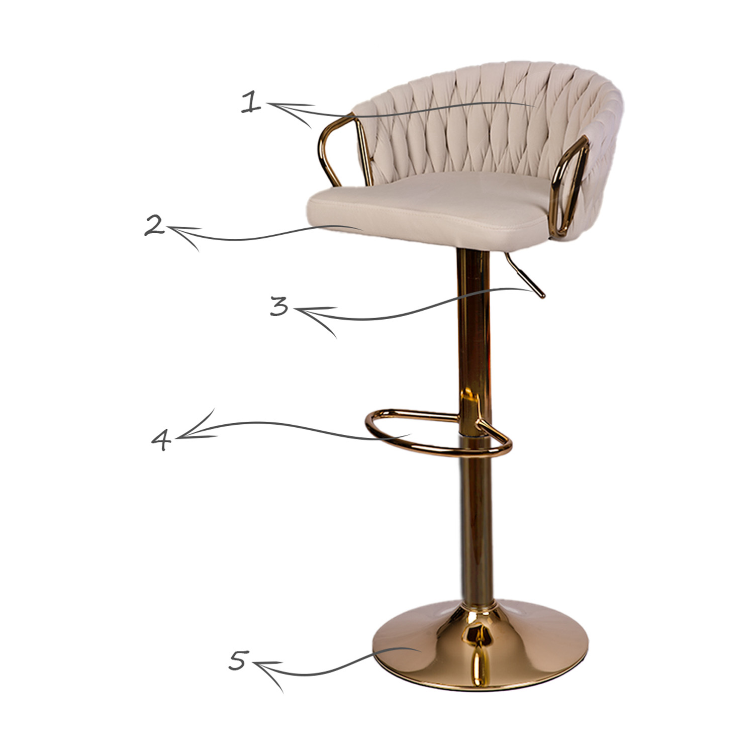 Elissiani baaritool seljatoega Beež diivanitool kuldse jalaga - Image 5