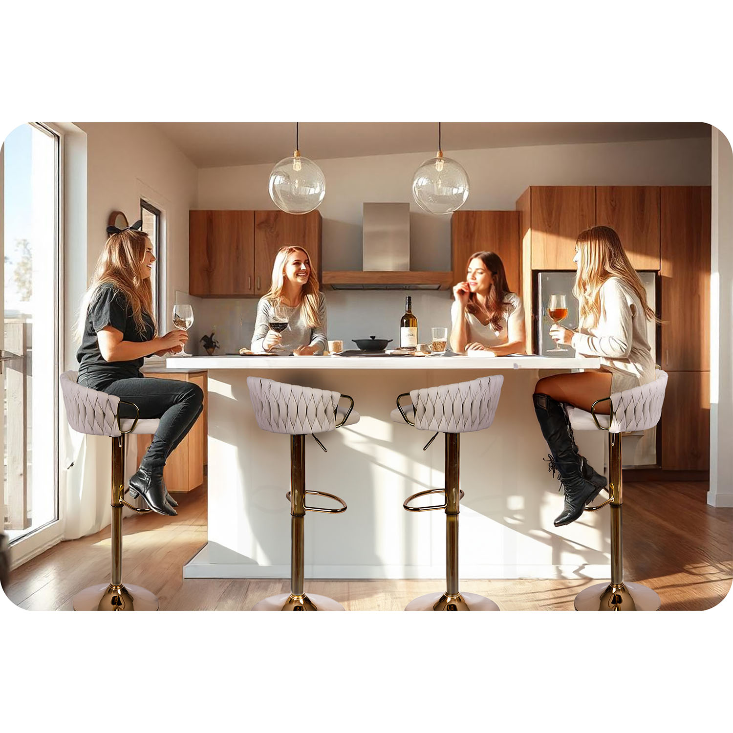 Elissiani baaritool seljatoega Beež diivanitool kuldse jalaga - Image 6