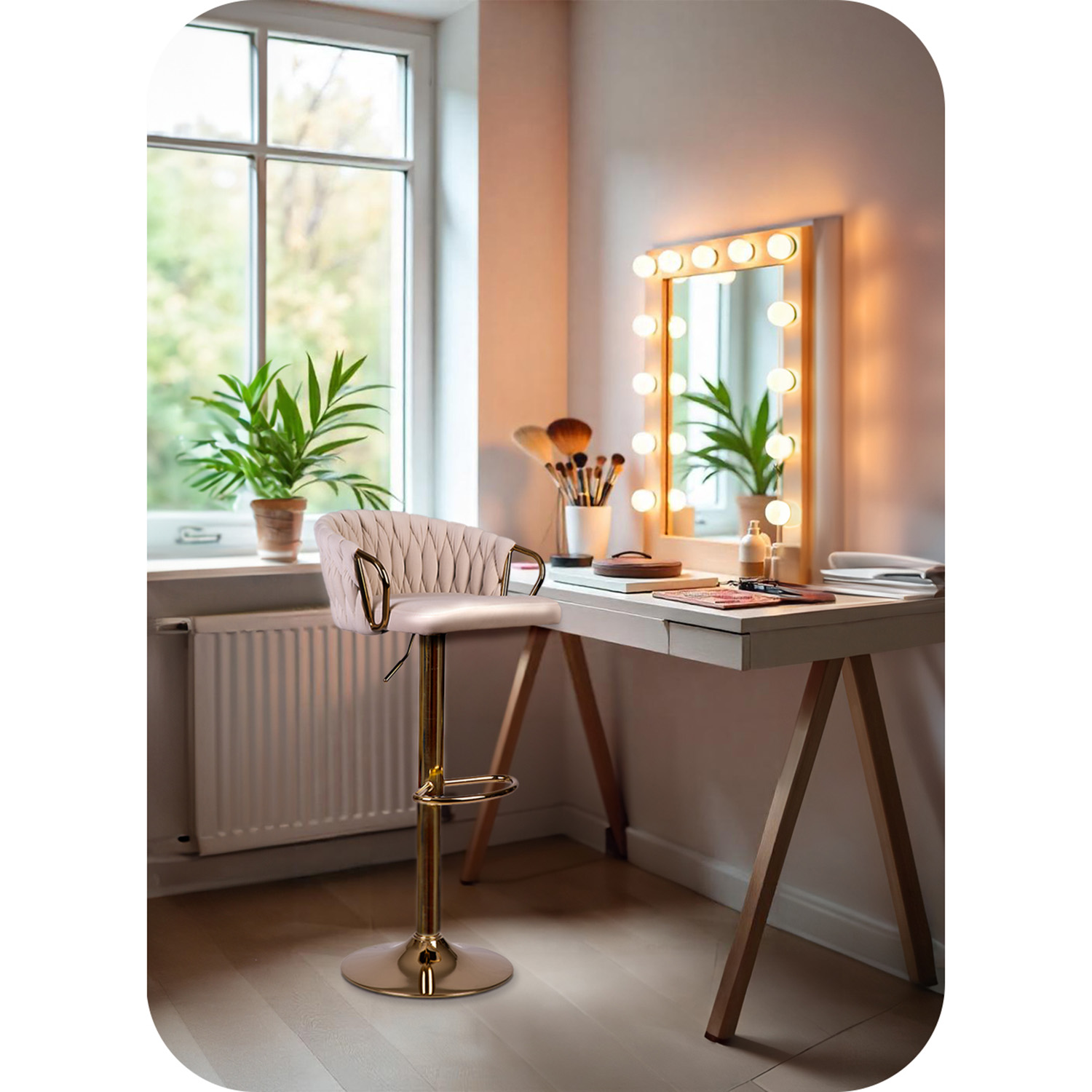 Elissiani baaritool seljatoega Beež diivanitool kuldse jalaga - Image 7