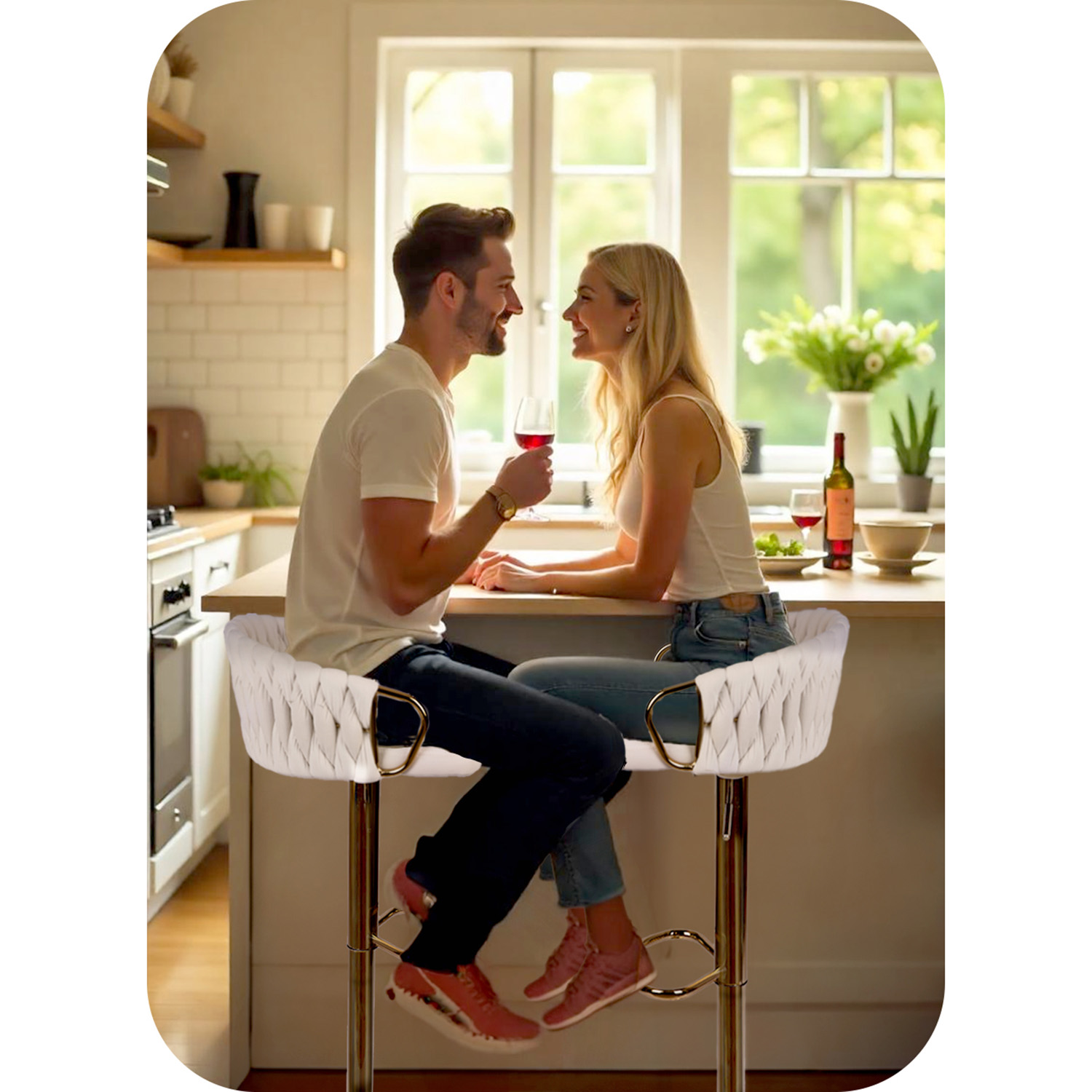 Elissiani baaritool seljatoega Beež diivanitool kuldse jalaga - Image 8