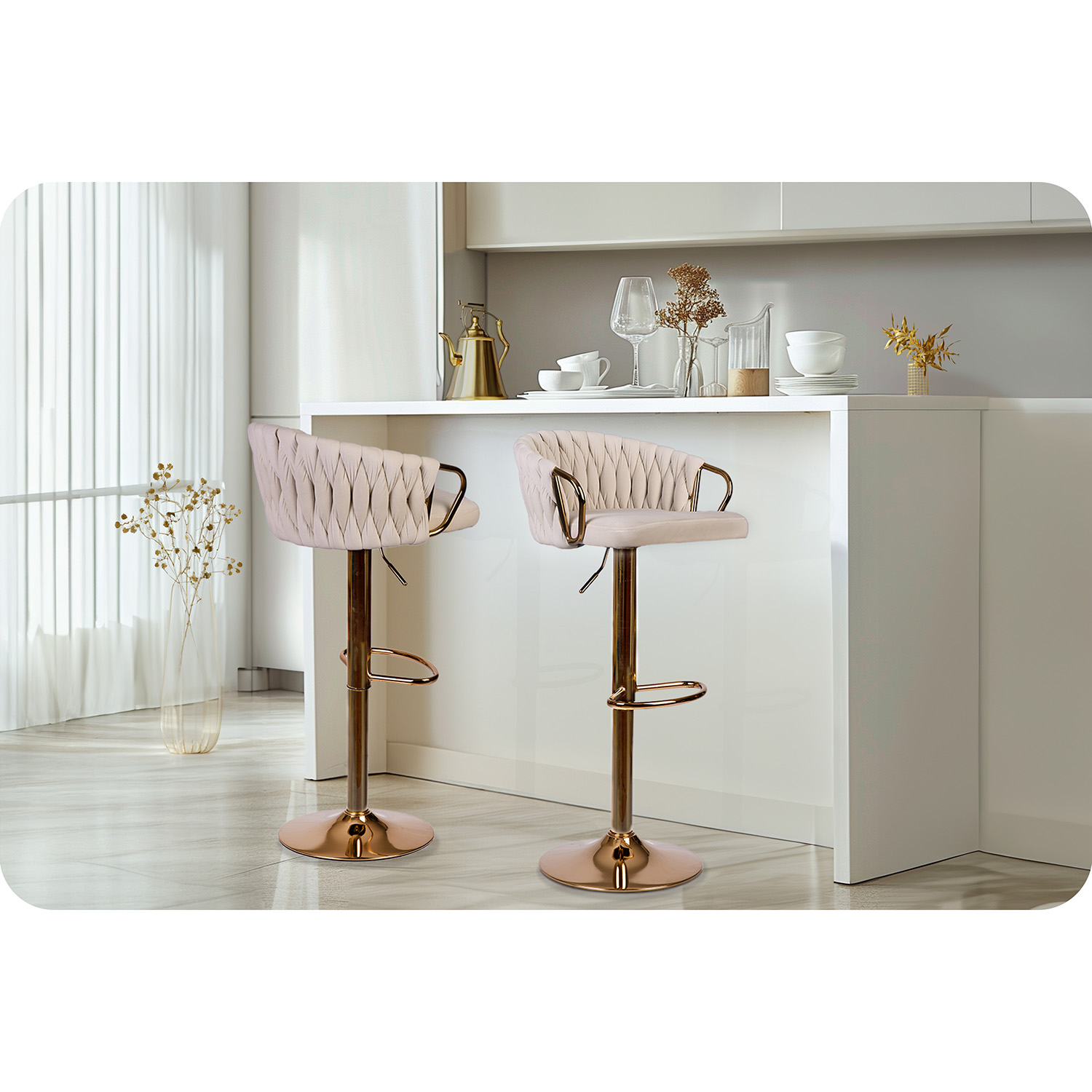 Elissiani baaritool seljatoega Beež diivanitool kuldse jalaga - Image 9