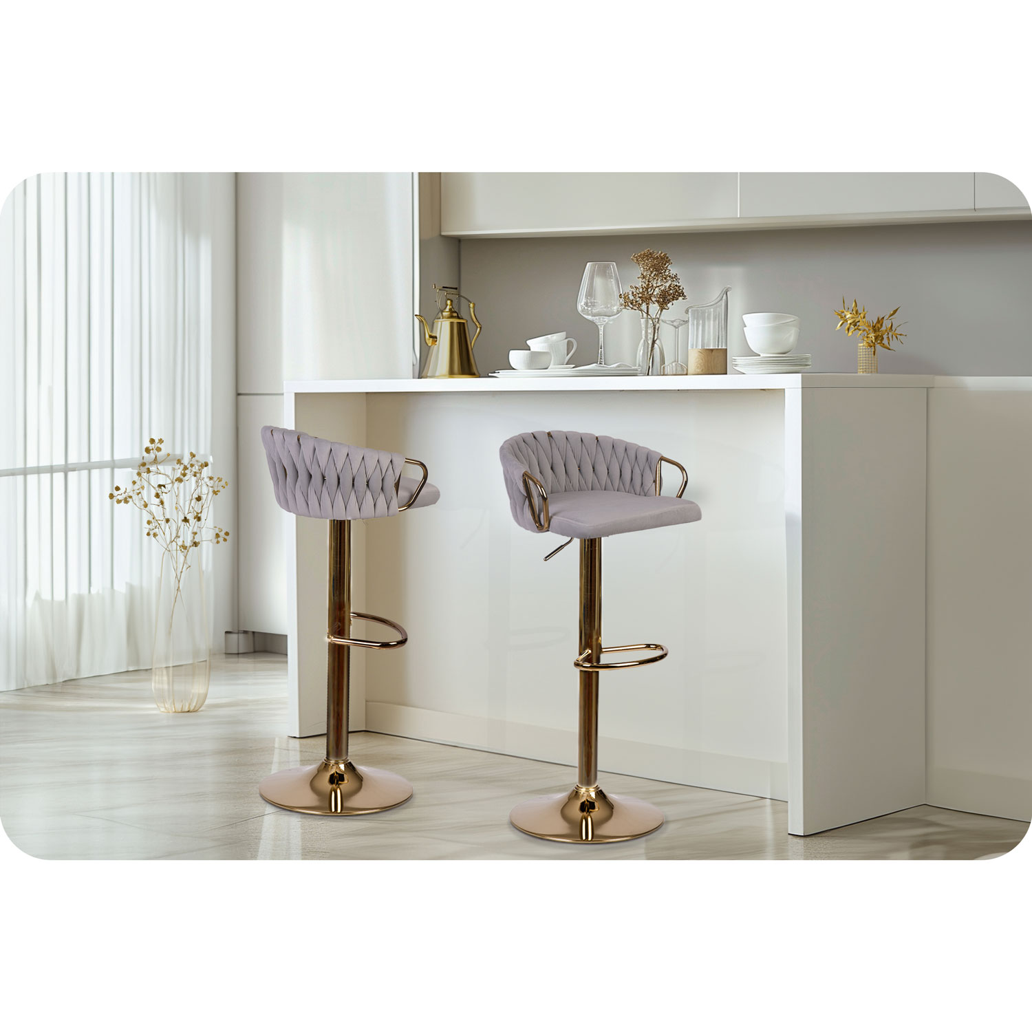 Elissian diivan baaritool seljatoega, hall kuldse jalaga - Image 4