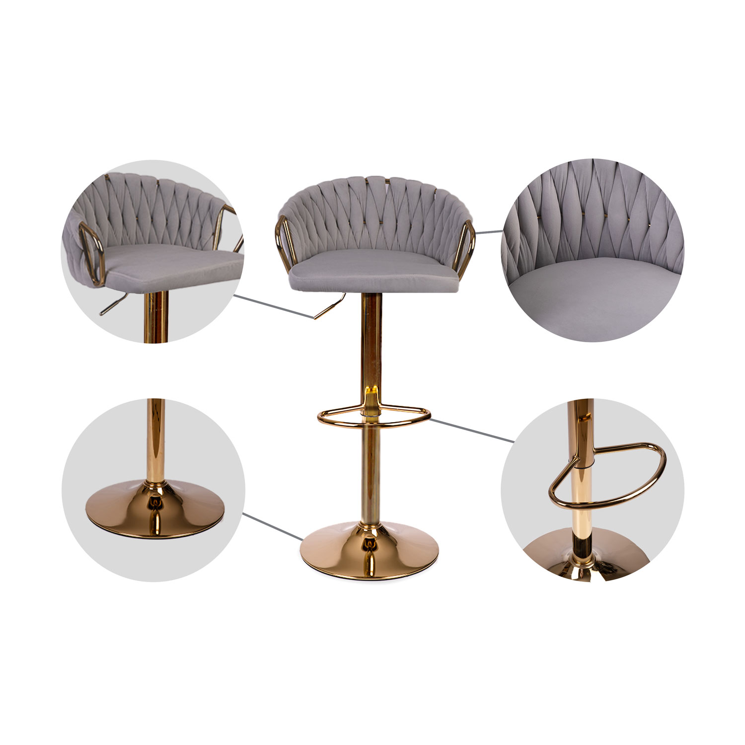 Elissian diivan baaritool seljatoega, hall kuldse jalaga - Image 6