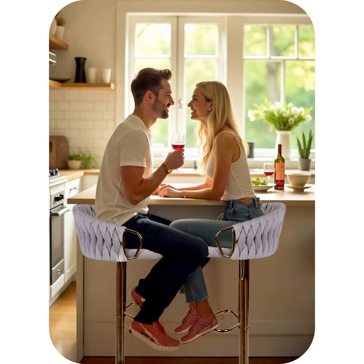 Elissian diivan baaritool seljatoega, hall kuldse jalaga - Image 7