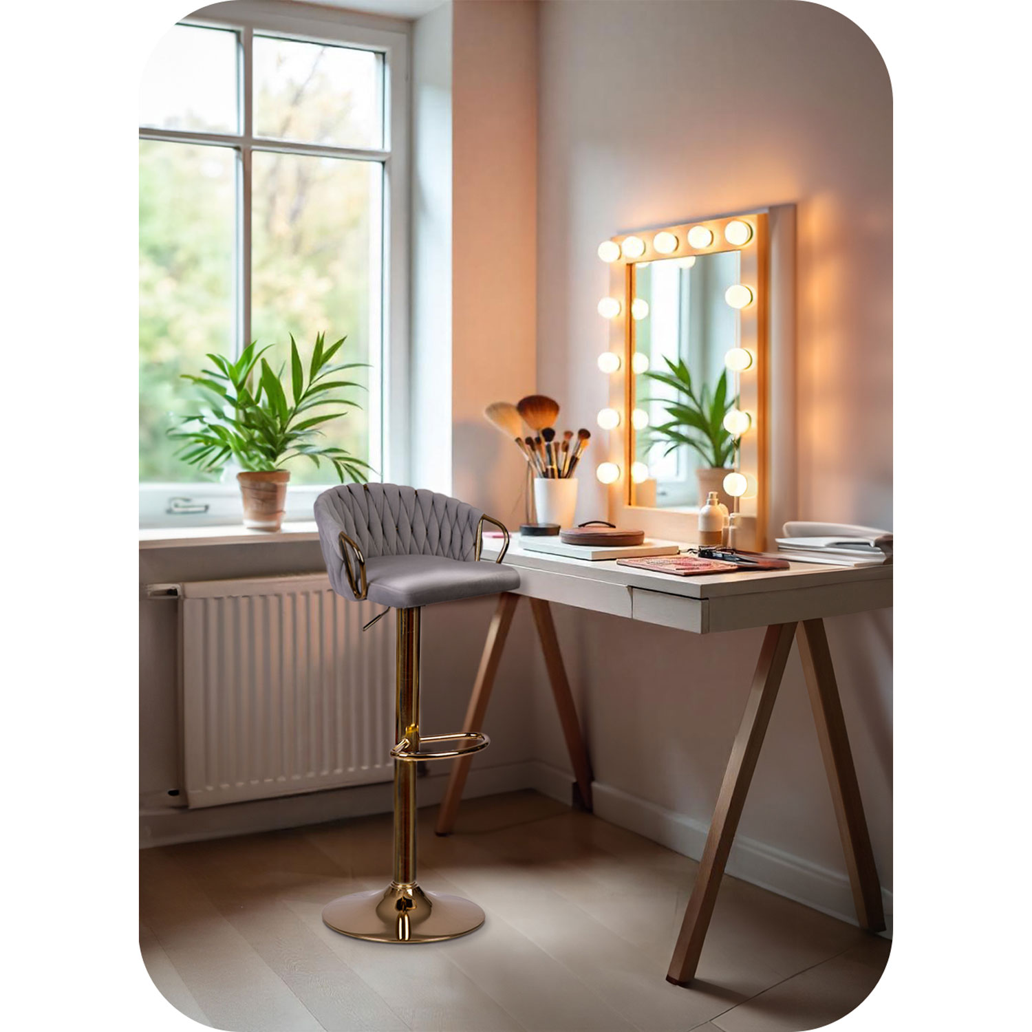 Elissian diivan baaritool seljatoega, hall kuldse jalaga - Image 8