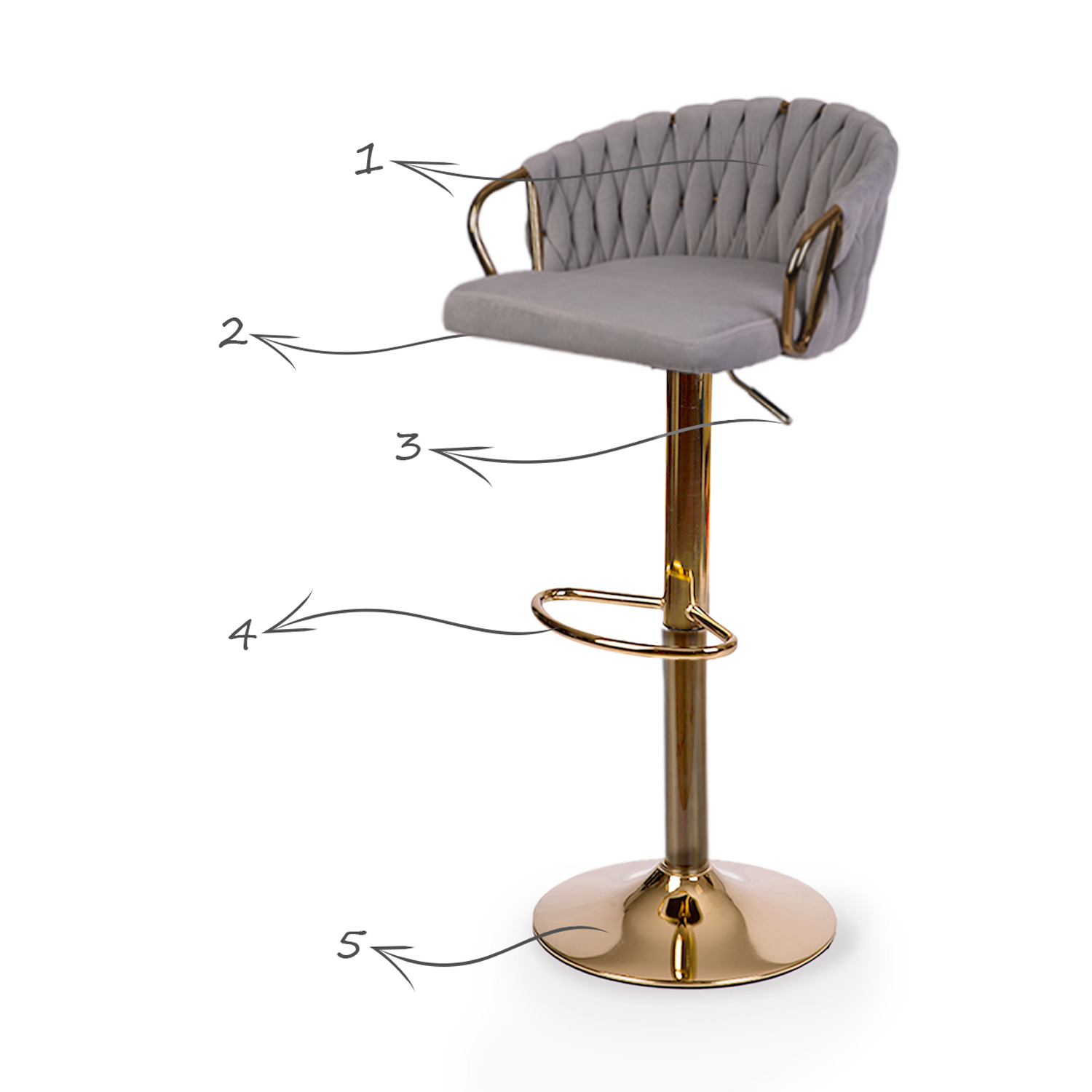 Elissian diivan baaritool seljatoega, hall kuldse jalaga - Image 9