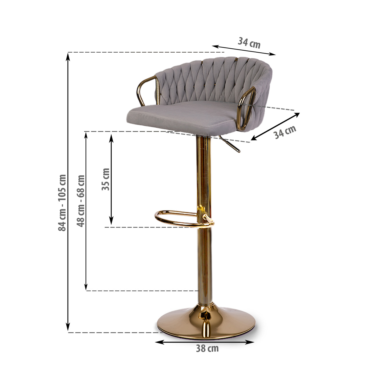 Elissian diivan baaritool seljatoega, hall kuldse jalaga - Image 2