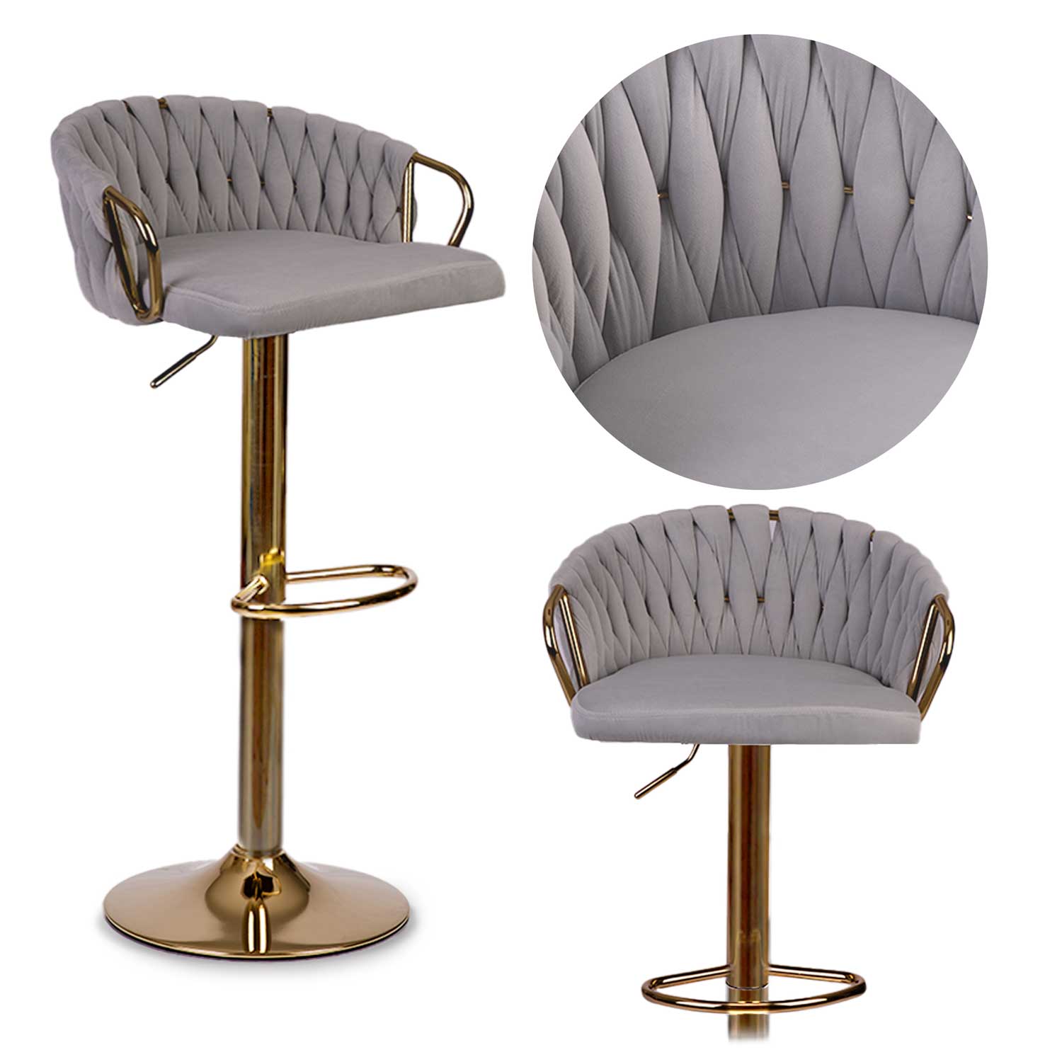 Elissian diivan baaritool seljatoega, hall kuldse jalaga