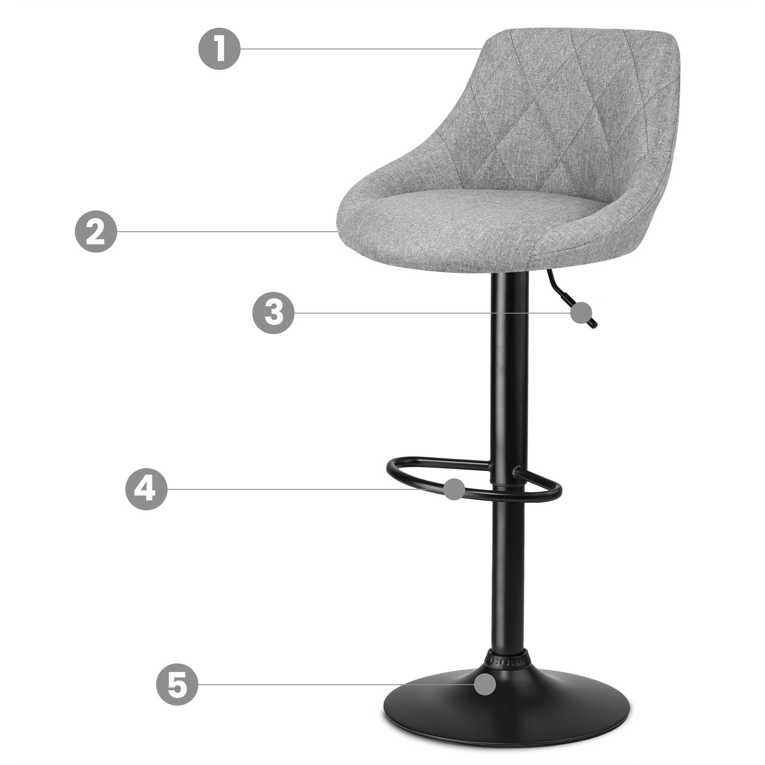 Nerra baaritool seljatoega, hall kangas - 2 tk - Image 6