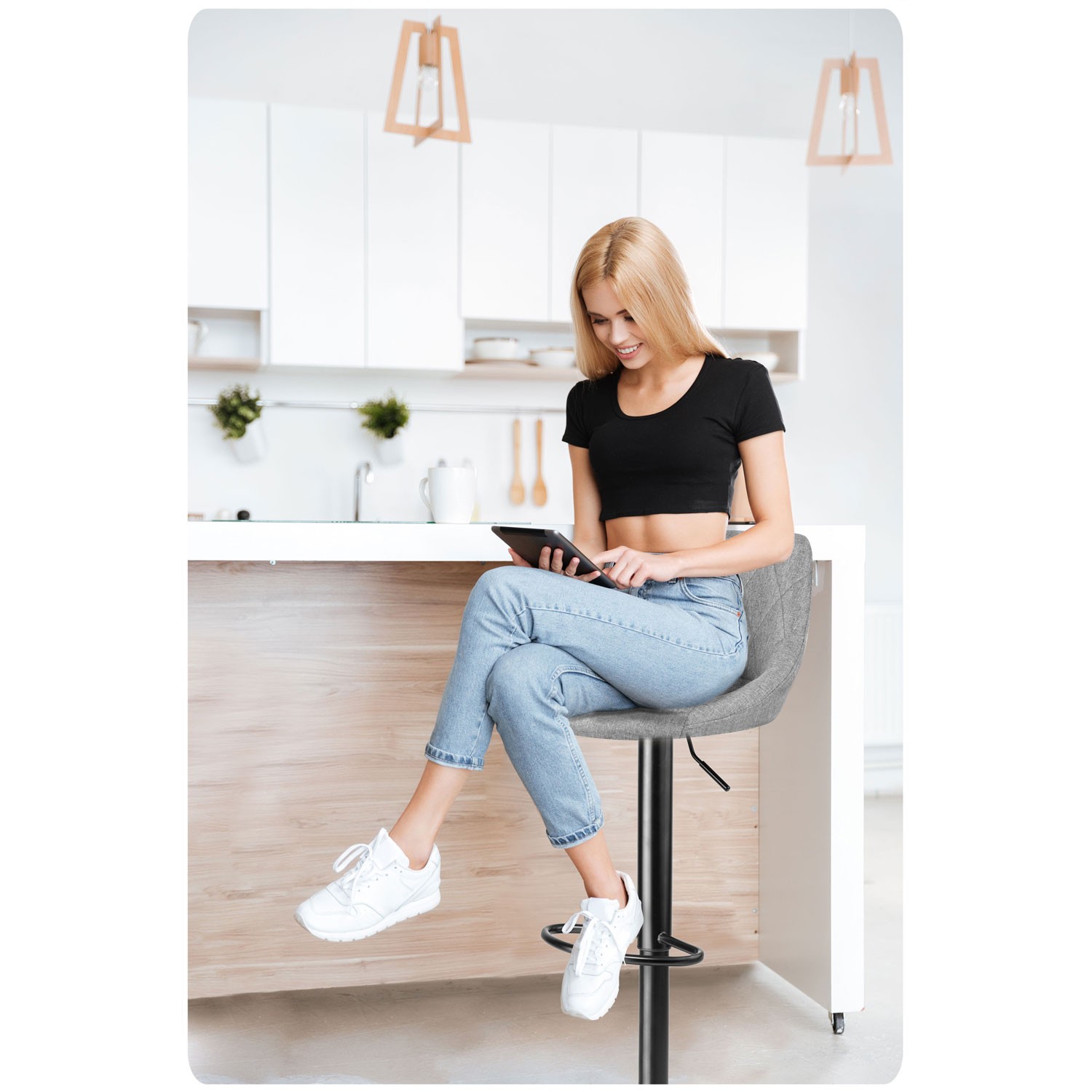 Nerra baaritool seljatoega, hall kangas - 2 tk - Image 10