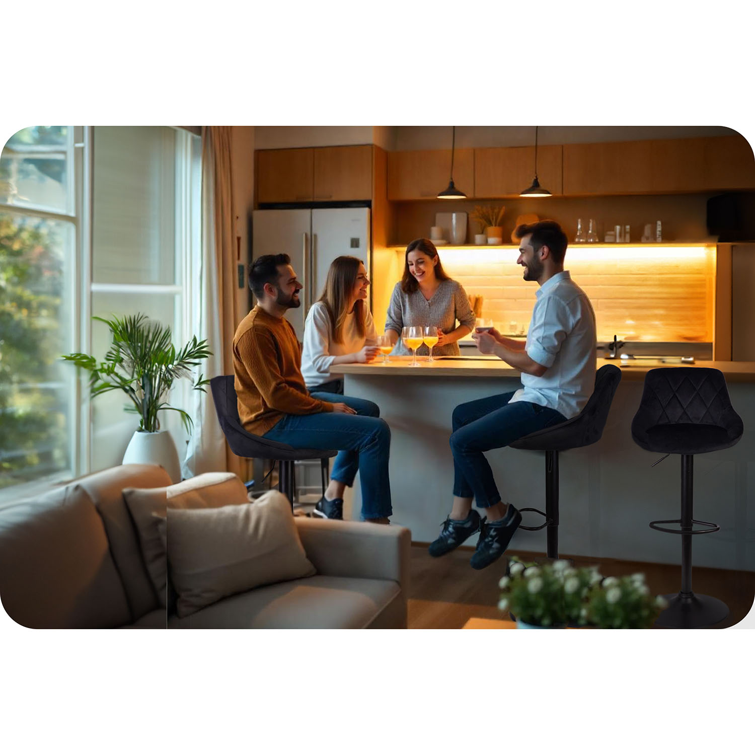 Nerra diivan must baaritool seljatoe ja musta jalaga - Image 6