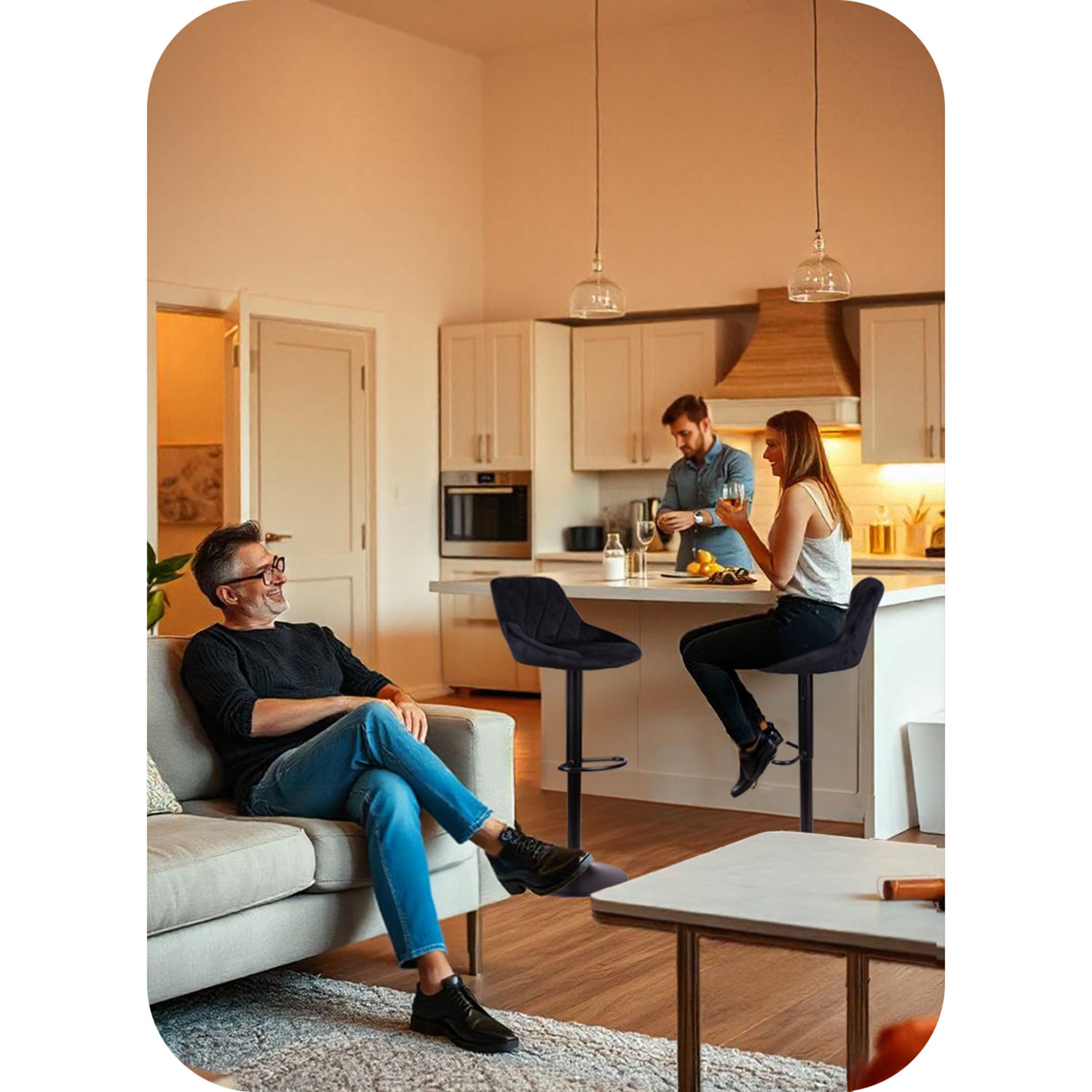 Nerra diivan must baaritool seljatoe ja musta jalaga - Image 8