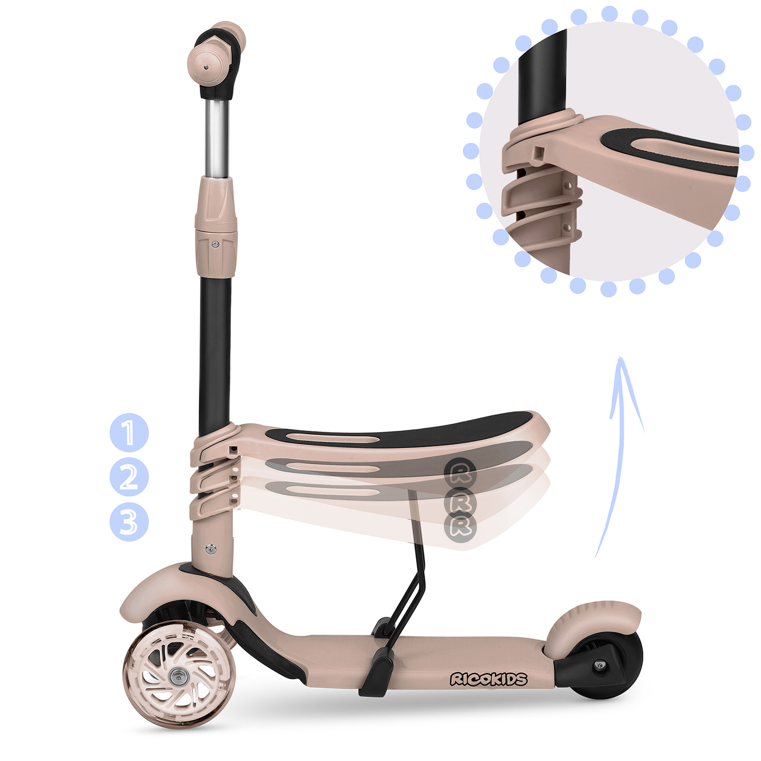 Ricokids Todi kolmerattaline tõukeratas - beež - Image 15