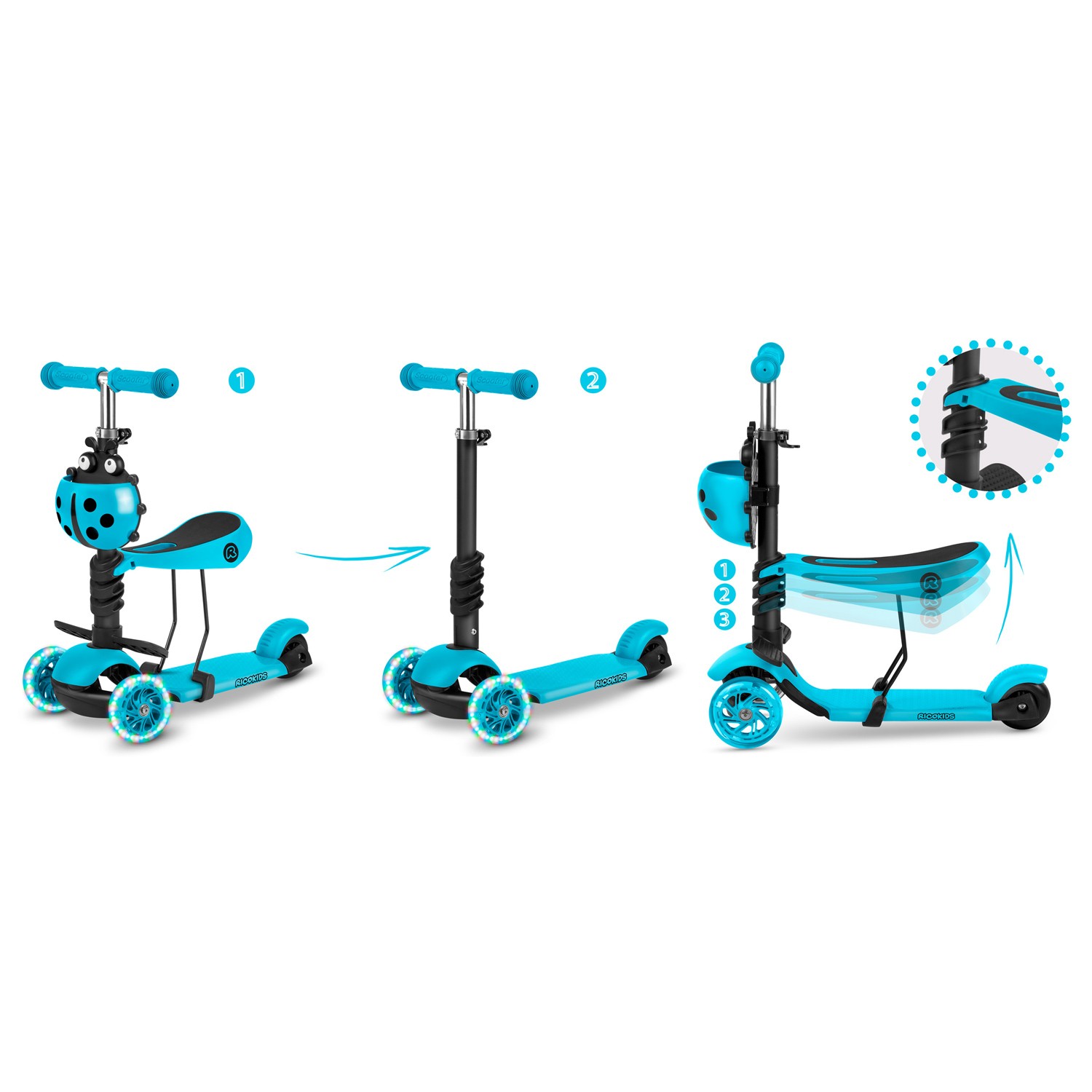 Ricokids Buggy kolmerattaline tõukeratas - türkiissinine - Image 10