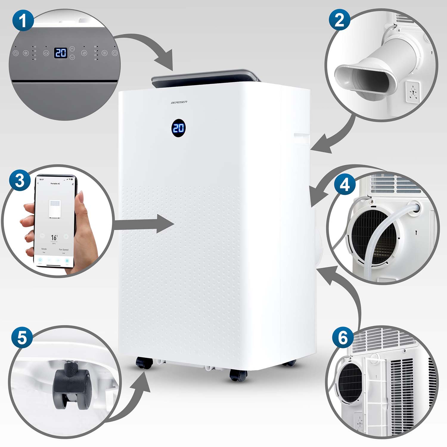 Kaasaskantav konditsioneer 14000 BTU õhukuivati kütte WiFi 37l/24h Berdsen BD-583 - Image 12