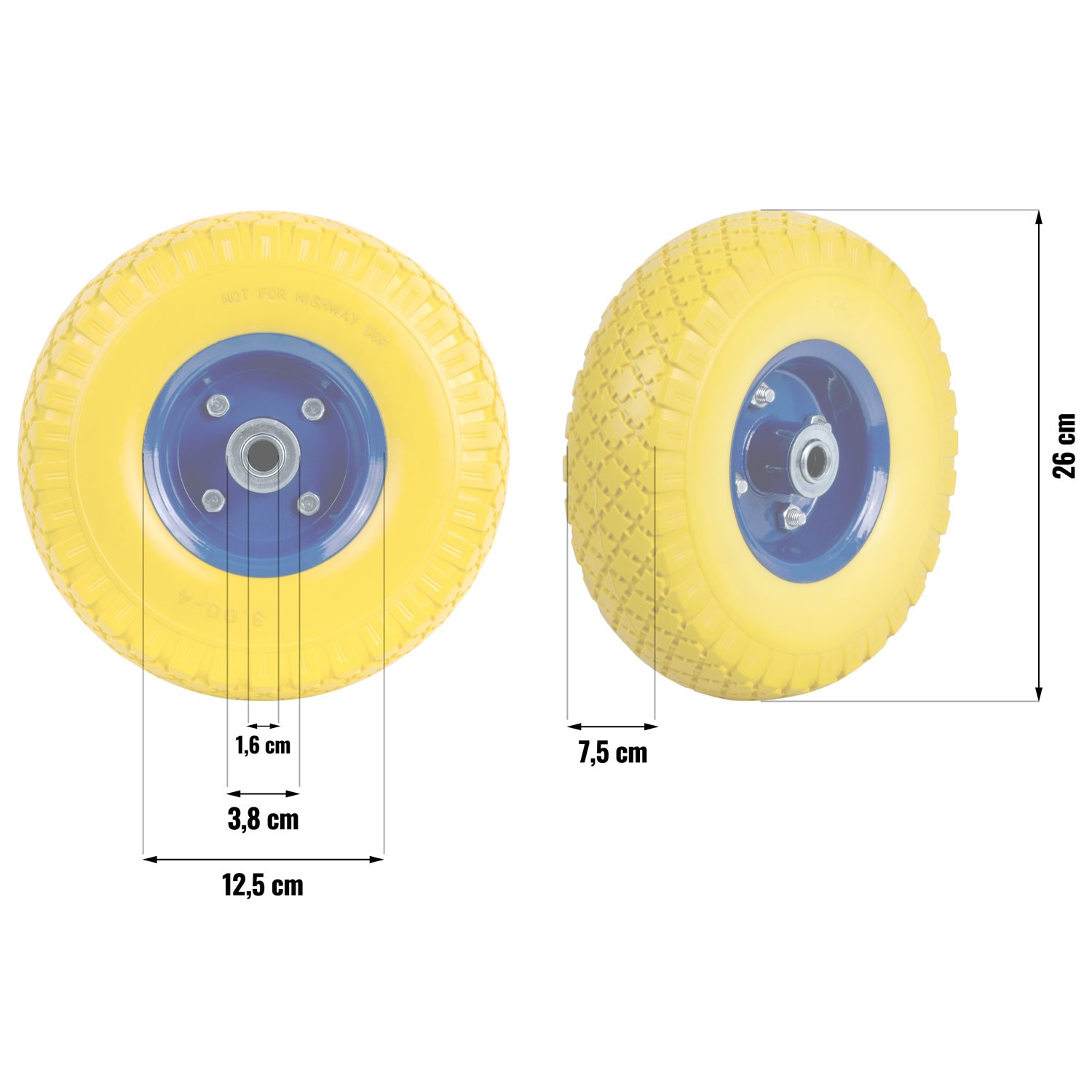 Tubeless käsikäru ratas 3.00-4 kollane-sinine - Image 3