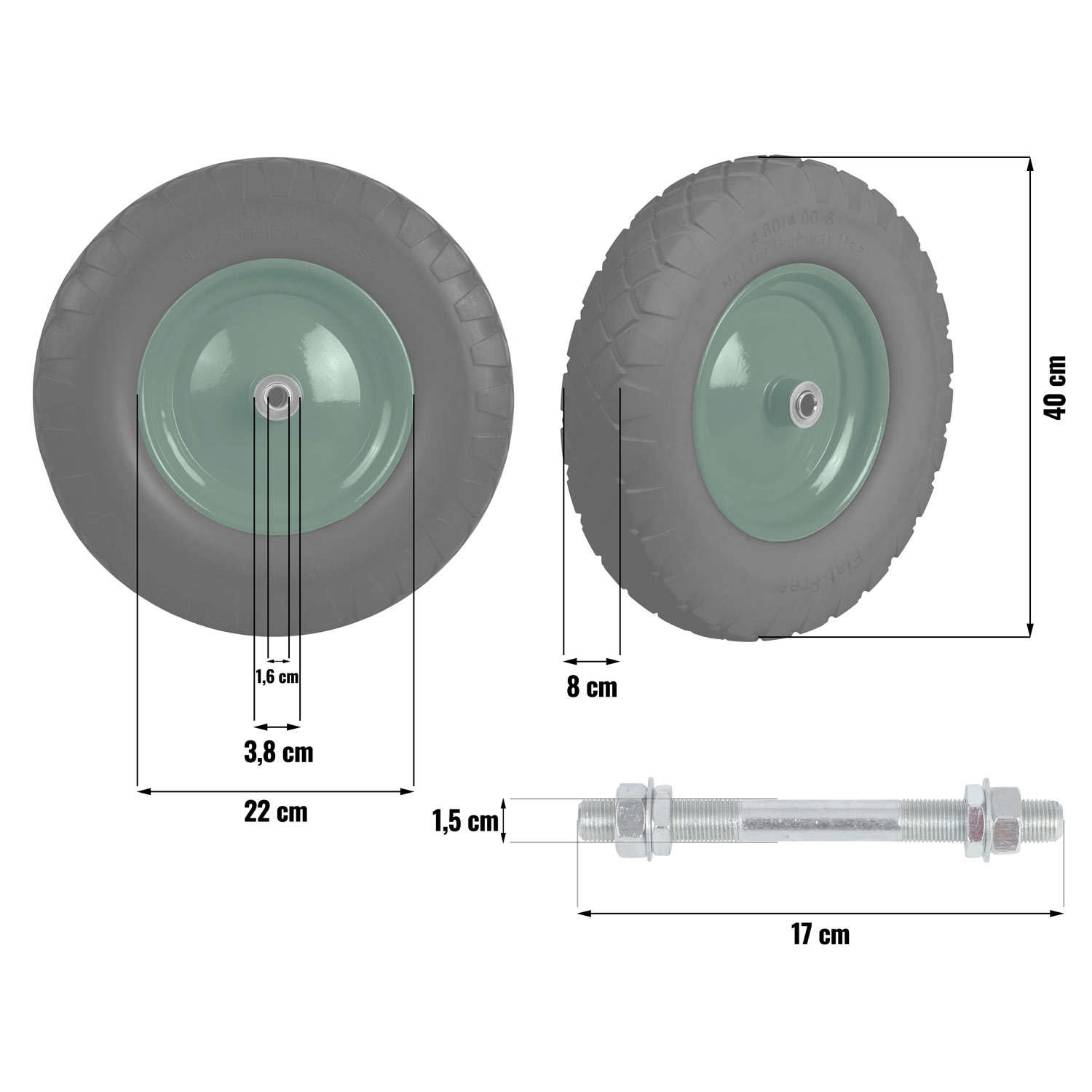 Tubeless käsikäru ratas 4.00-8 must ja roheline Humberg - Image 4