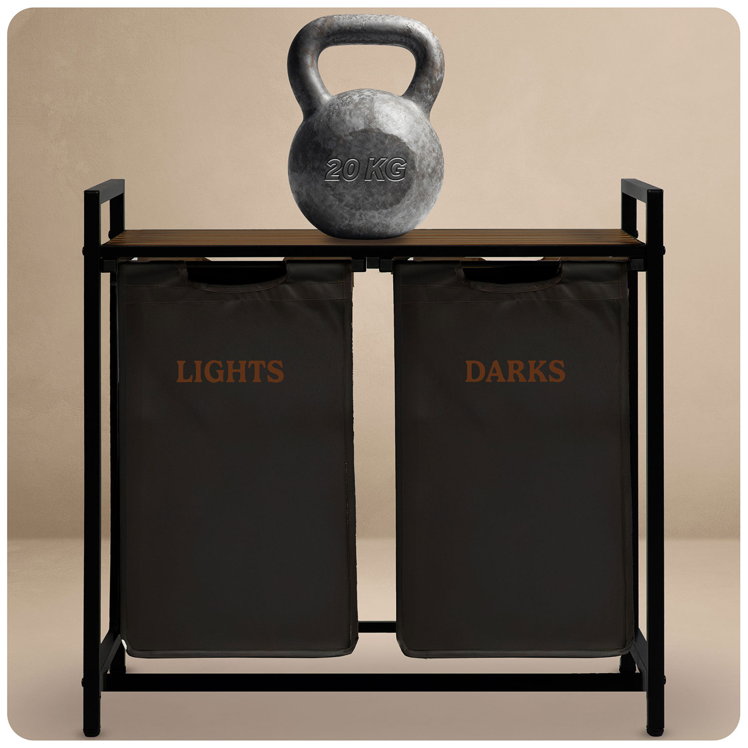 Kahe sektsiooniga pesukorv raamil 80 l Massido - Image 8