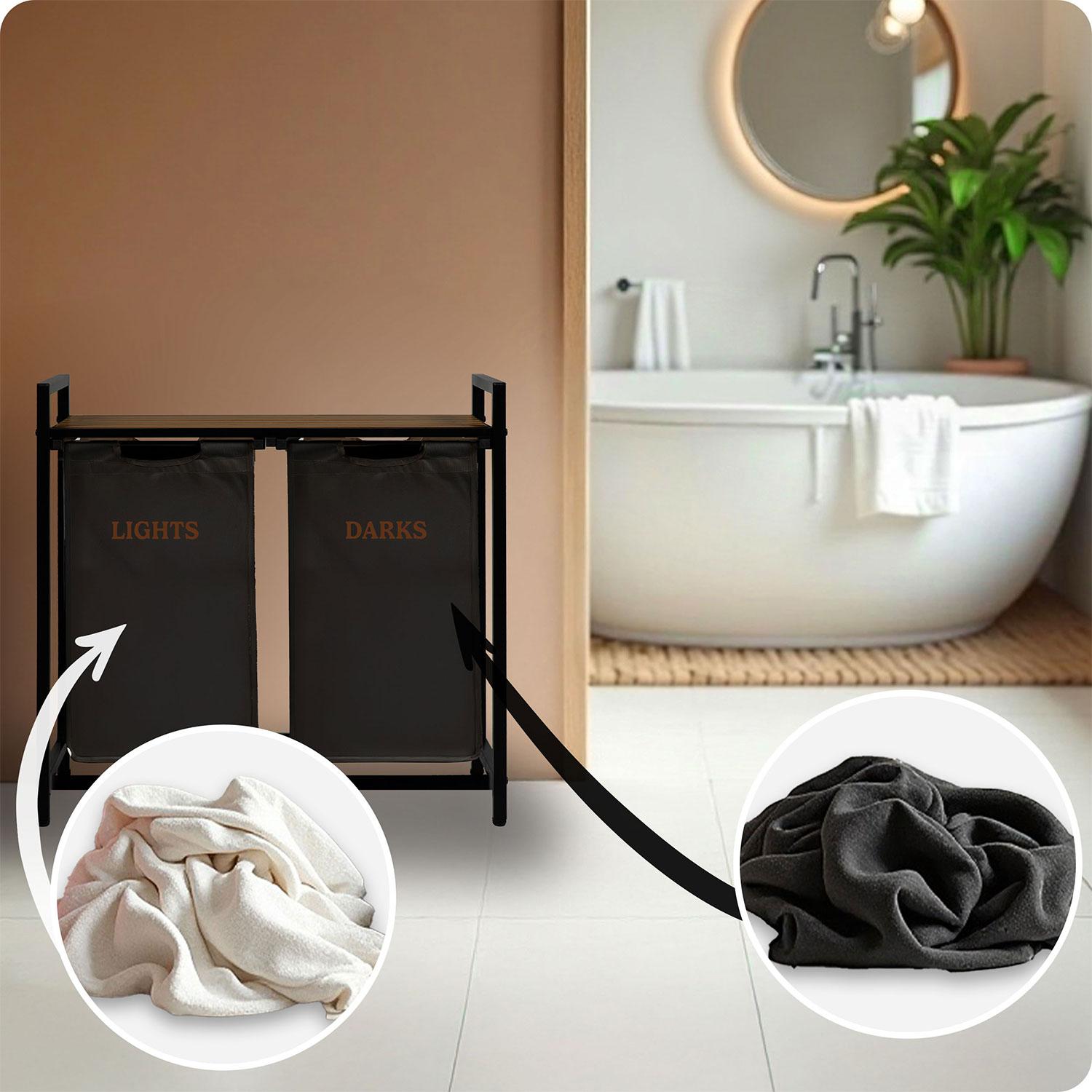 Kahe sektsiooniga pesukorv raamil 80 l Massido - Image 10