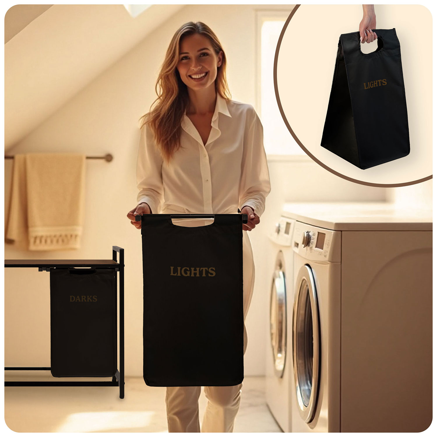 Kahe sektsiooniga pesukorv raamil 80 l Massido - Image 11