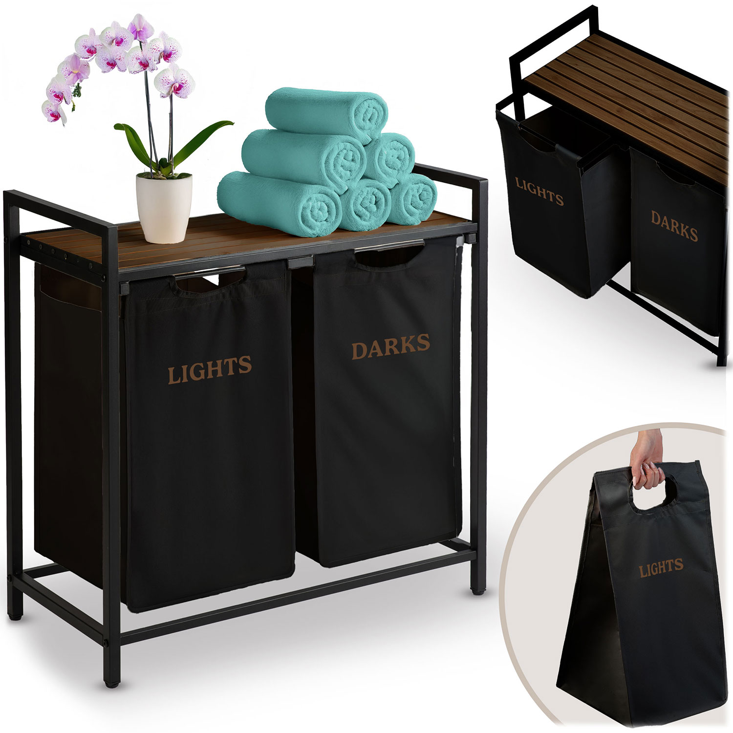 Kahe sektsiooniga pesukorv raamil 80 l Massido