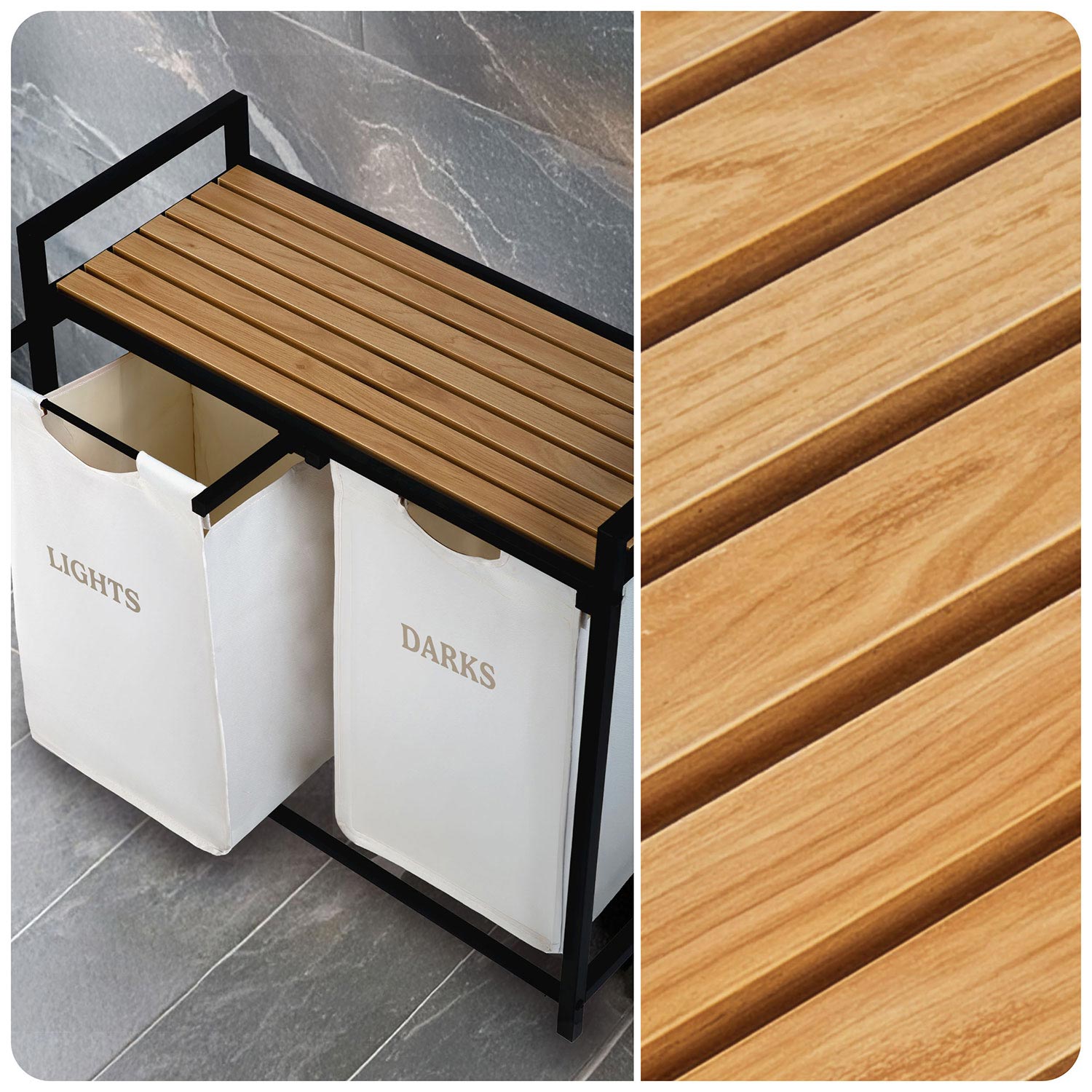 Kahe sektsiooniga pesukorv raamil 80 l Massido - Image 3