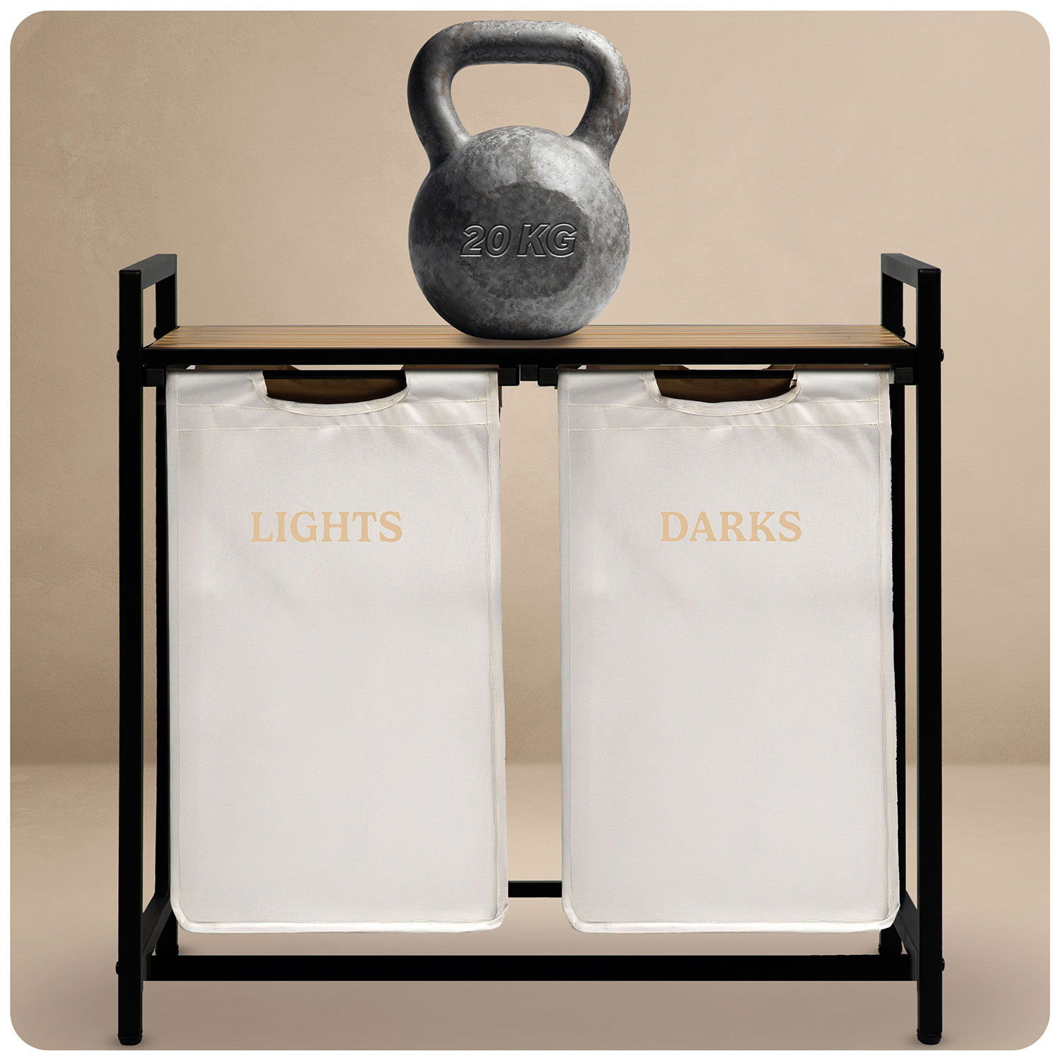 Kahe sektsiooniga pesukorv raamil 80 l Massido - Image 7