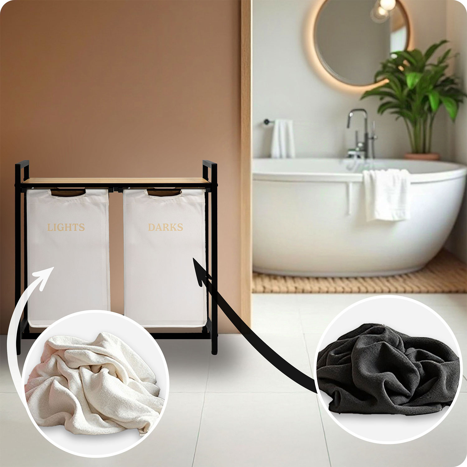 Kahe sektsiooniga pesukorv raamil 80 l Massido - Image 9