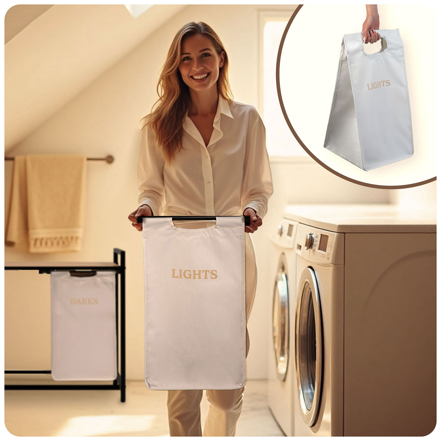 Kahe sektsiooniga pesukorv raamil 80 l Massido - Image 10