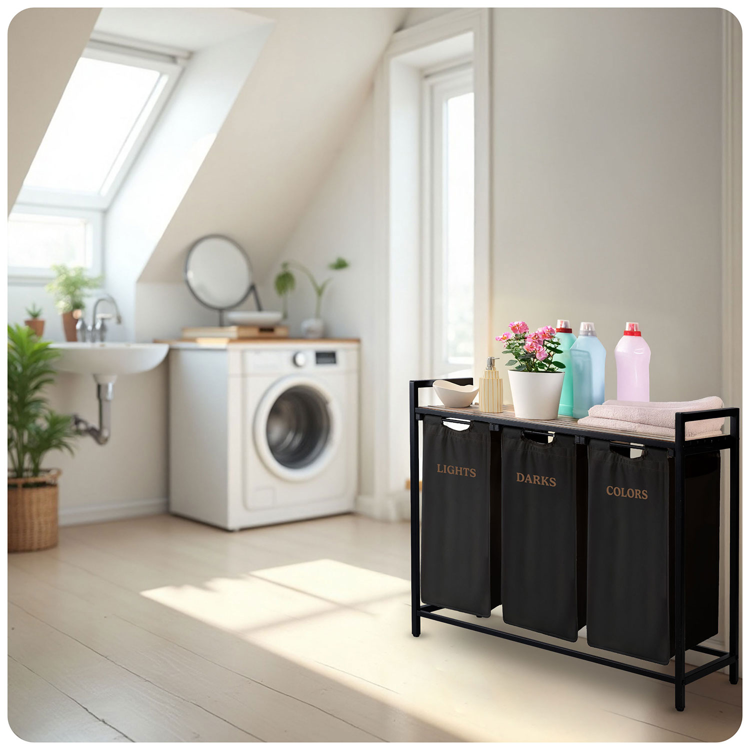 Kolme sektsiooniga pesukorv 120-liitrisel raamil Massido - Image 8