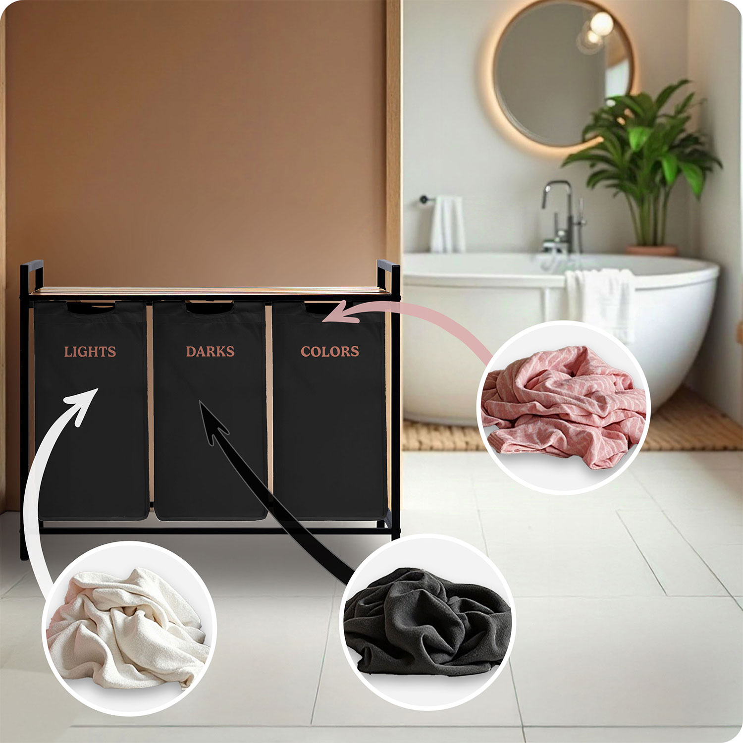 Kolme sektsiooniga pesukorv 120-liitrisel raamil Massido - Image 11