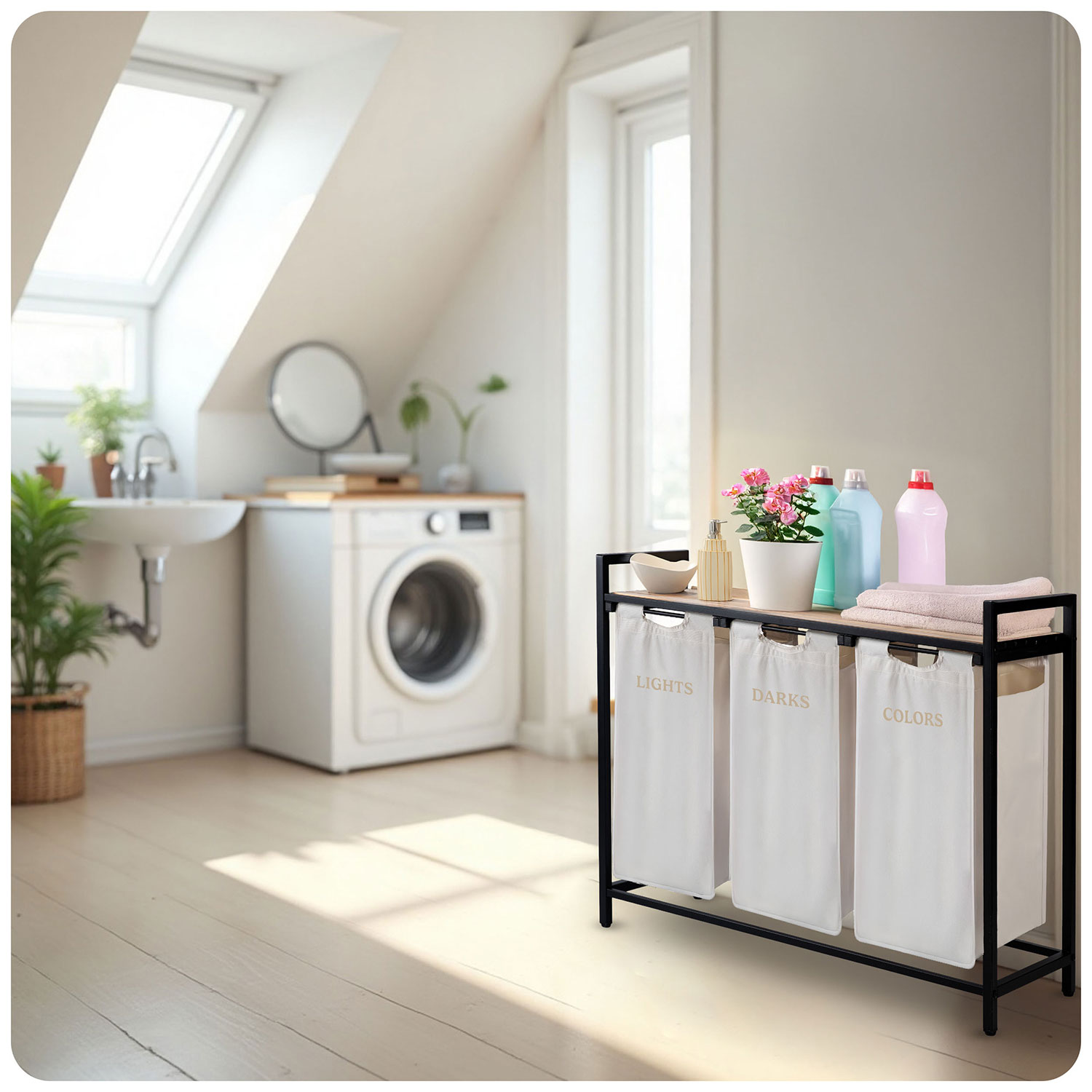 Kolme sektsiooniga pesukorv 120-liitrisel raamil Massido - Image 11