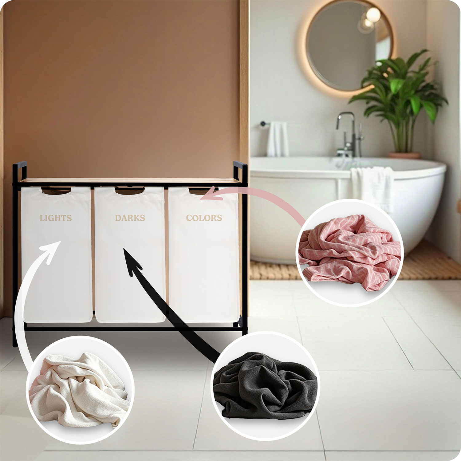 Kolme sektsiooniga pesukorv 120-liitrisel raamil Massido - Image 12