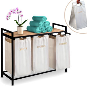 Kolme sektsiooniga pesukorv 120-liitrisel raamil Massido