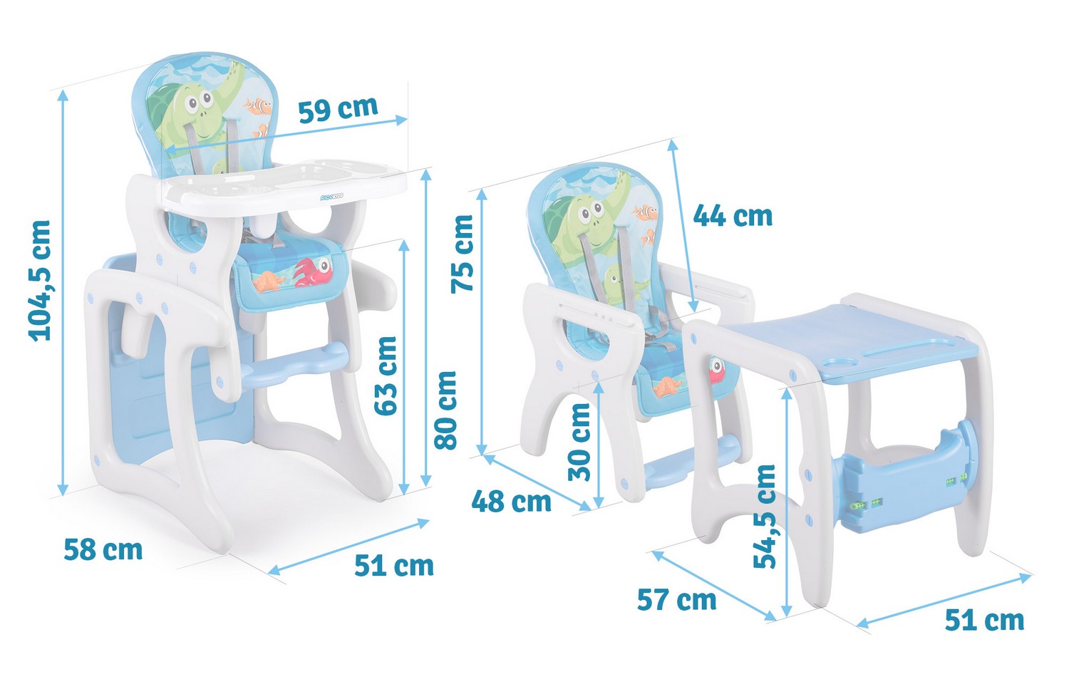 Ricokids Teri 3in1 beebisöögitool, hall ja sinine - Image 7