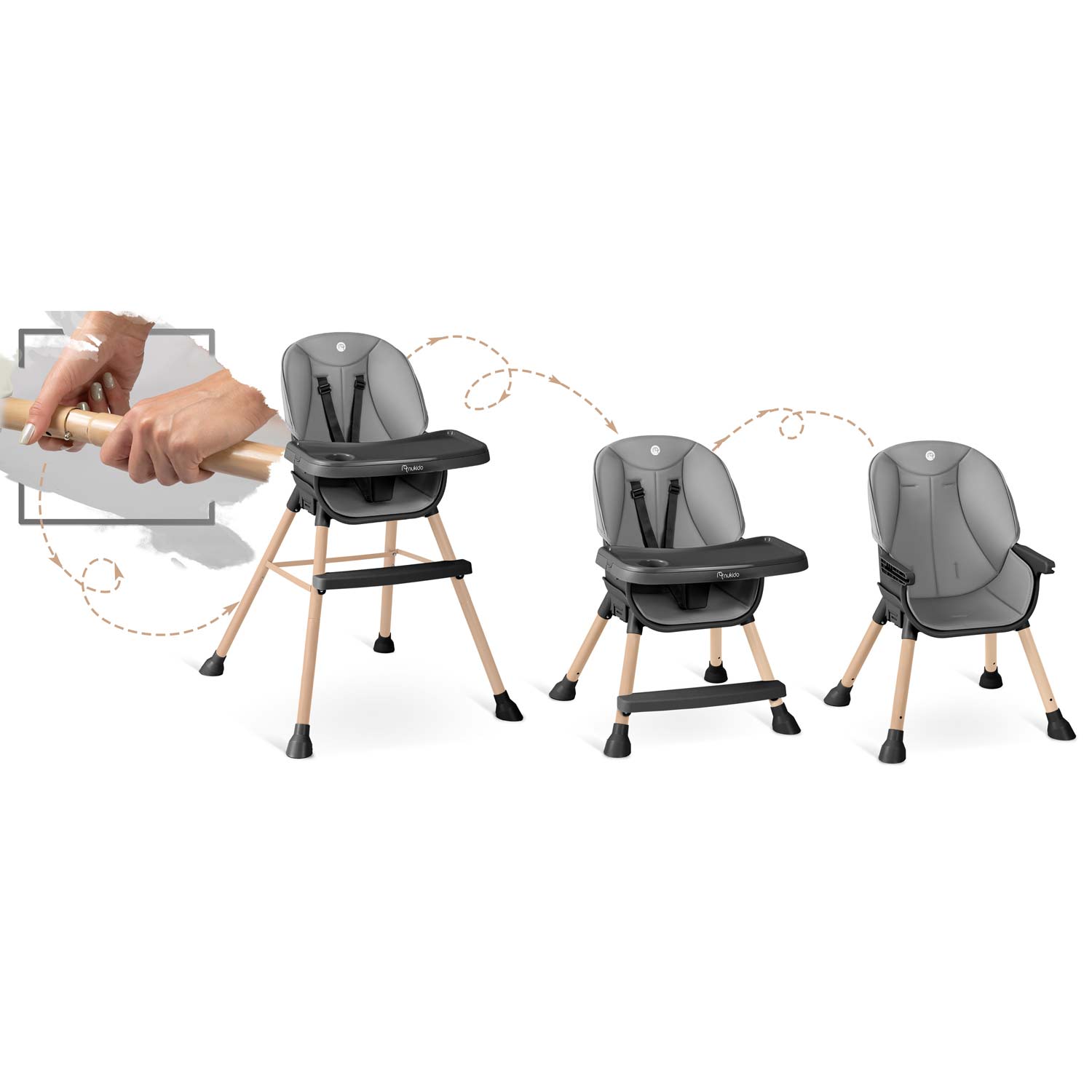 Nukido Tilo söötmistool, hall ja must - Image 8