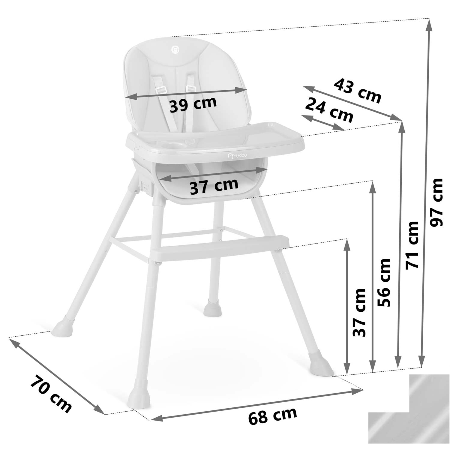 Nukido Tilo söötmistool, hall ja must - Image 6