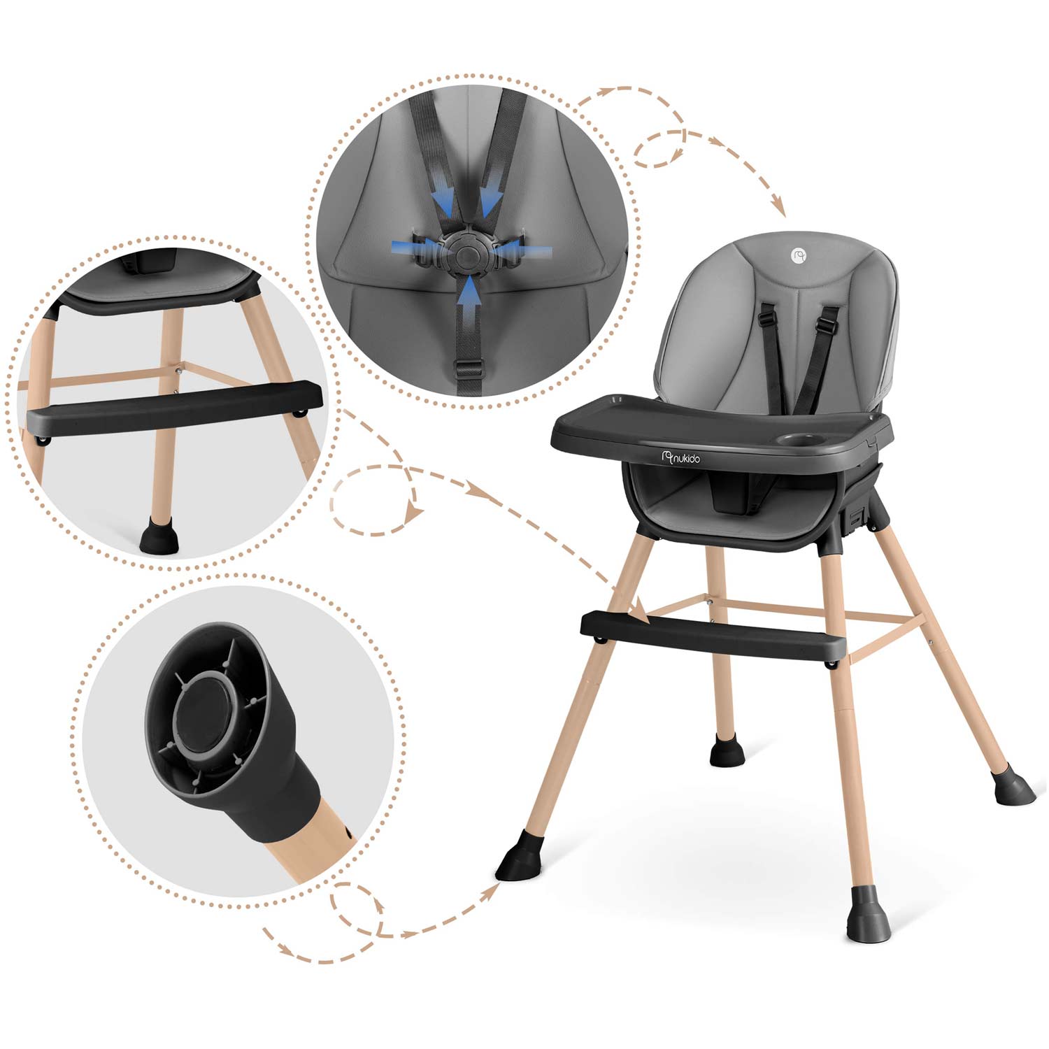 Nukido Tilo söötmistool, hall ja must - Image 10