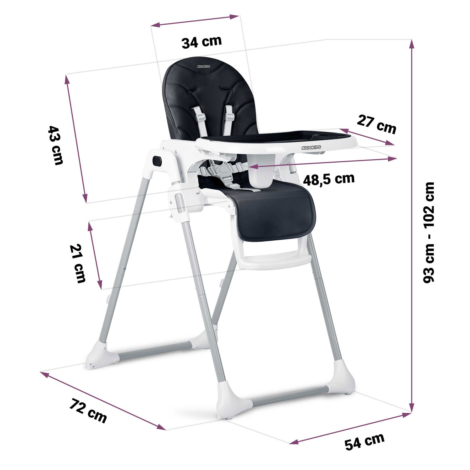 Ricokids Tulo söötmistool must - Image 14