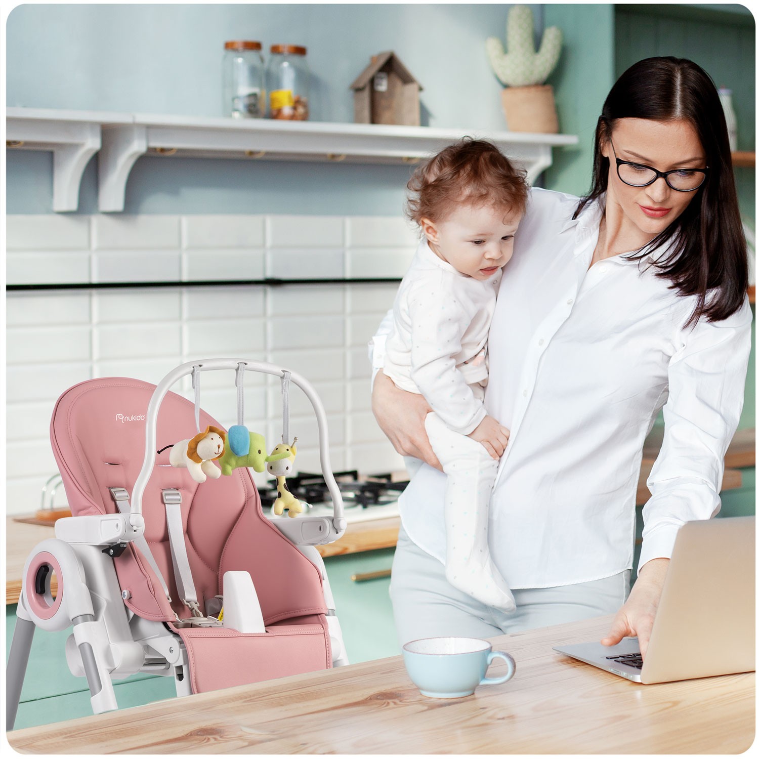 Nukido Belo roosa söögitool laua ja mänguasjakäepidemega - Image 12